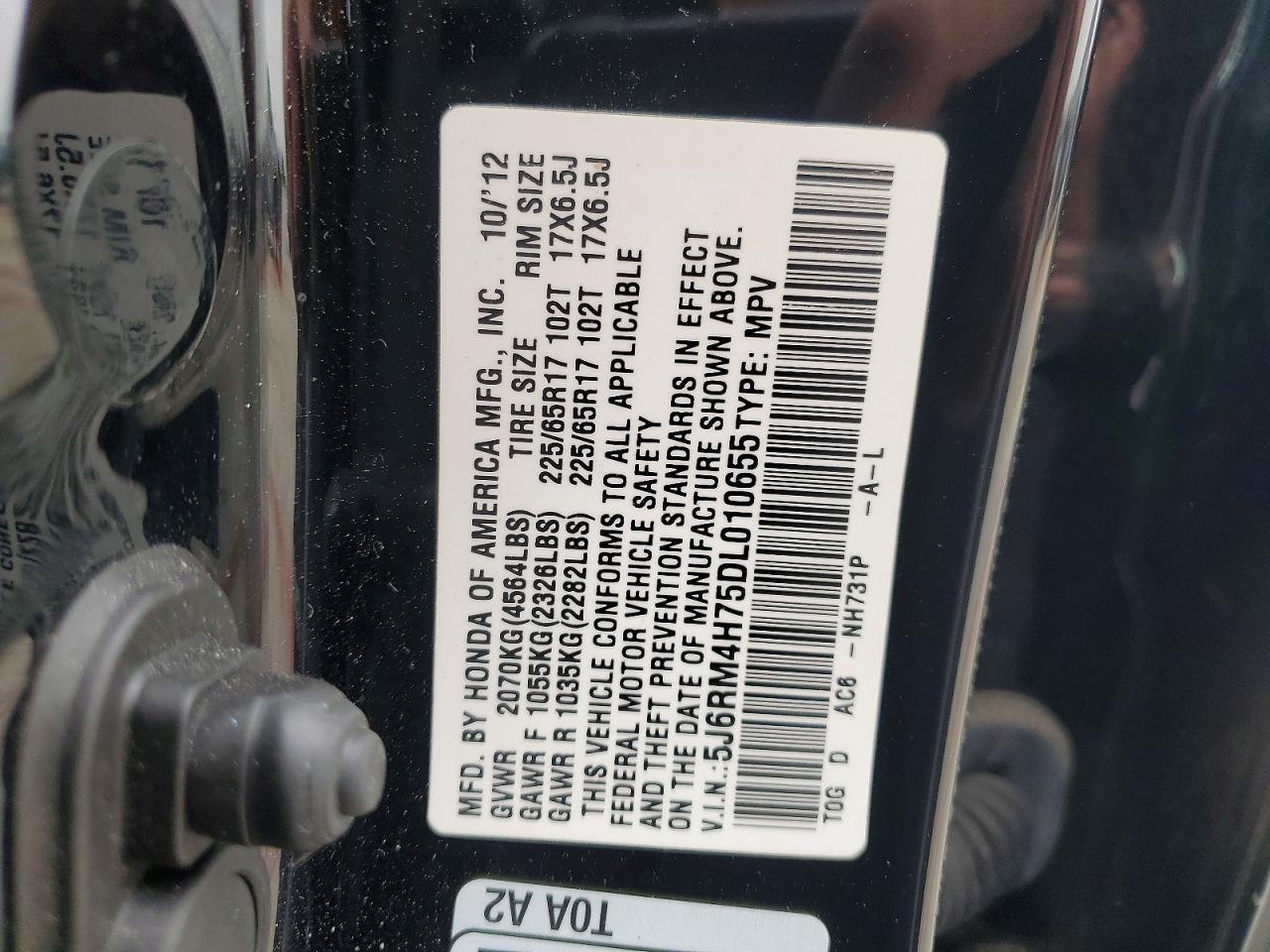 2013 Honda Cr-v Exl Black vin: 5J6RM4H75DL010655