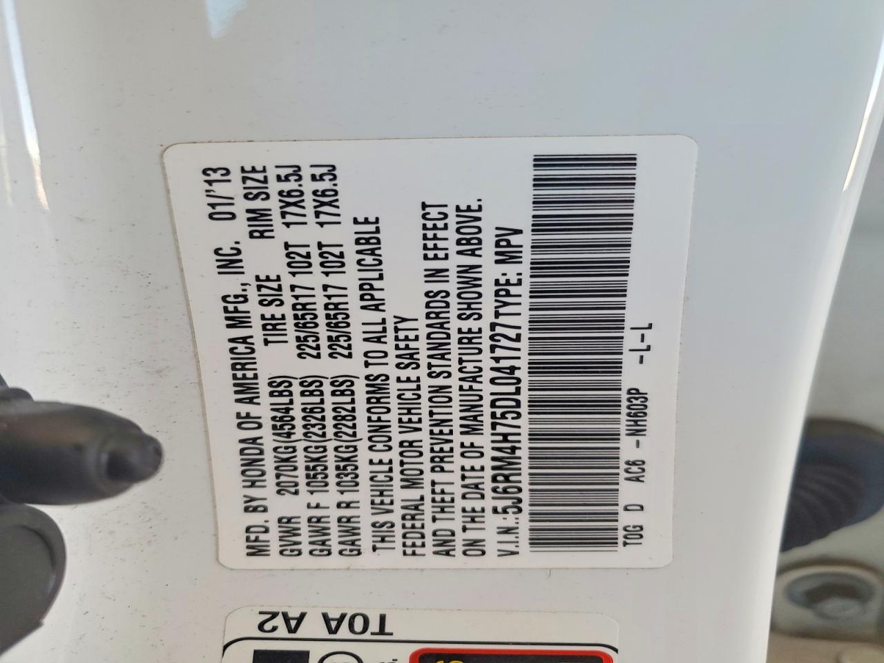2013 Honda Cr-v Exl White vin: 5J6RM4H75DL041727