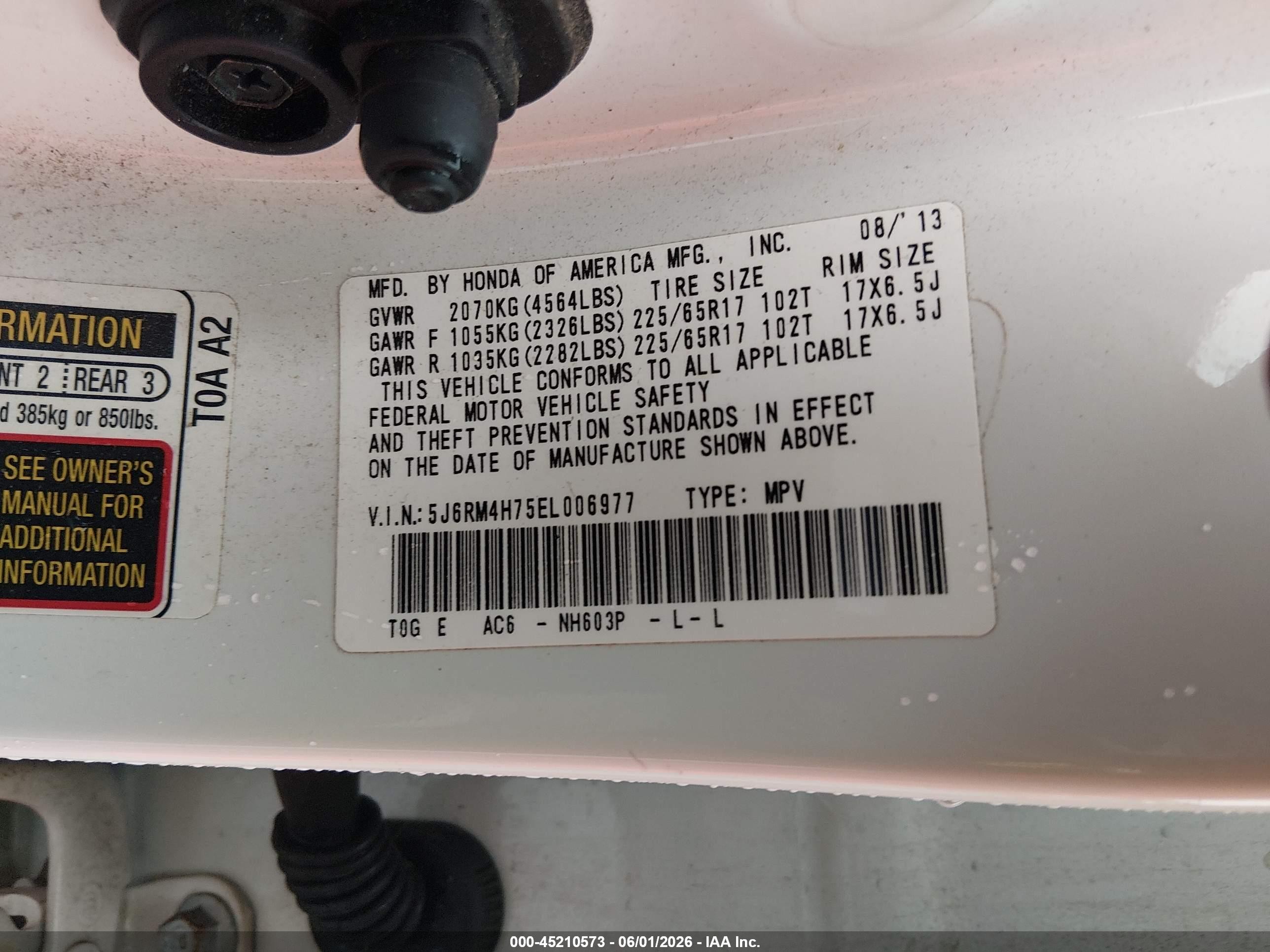 2014 Honda Cr-v Ex-l White vin: 5J6RM4H75EL006977