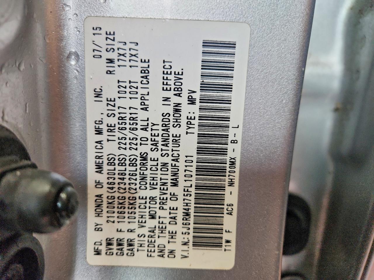2015 Honda Cr-v Exl Silver vin: 5J6RM4H75FL107101
