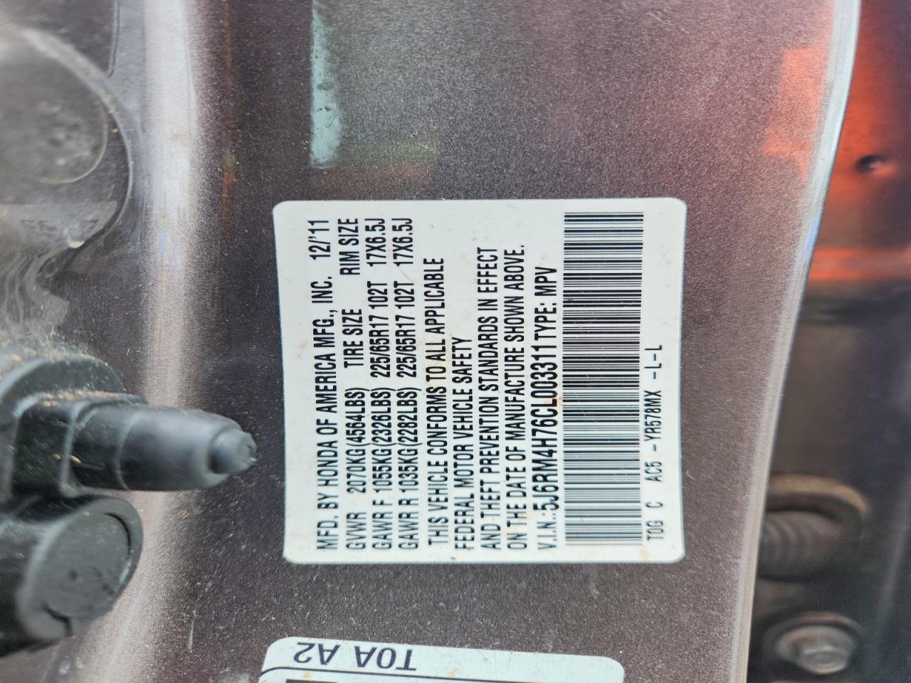 2012 Honda Cr-v Exl Gray vin: 5J6RM4H76CL003311