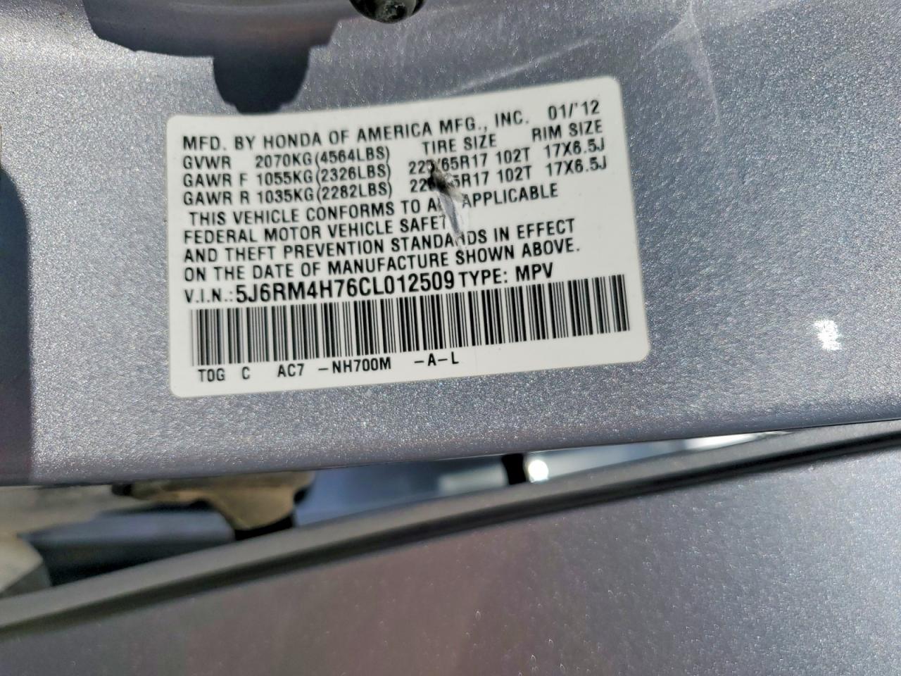 2012 Honda Cr-v Exl Silver vin: 5J6RM4H76CL012509