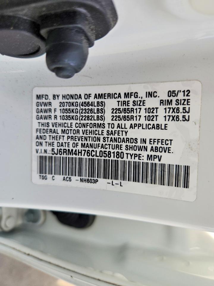 2012 Honda Cr-v Exl White vin: 5J6RM4H76CL058180