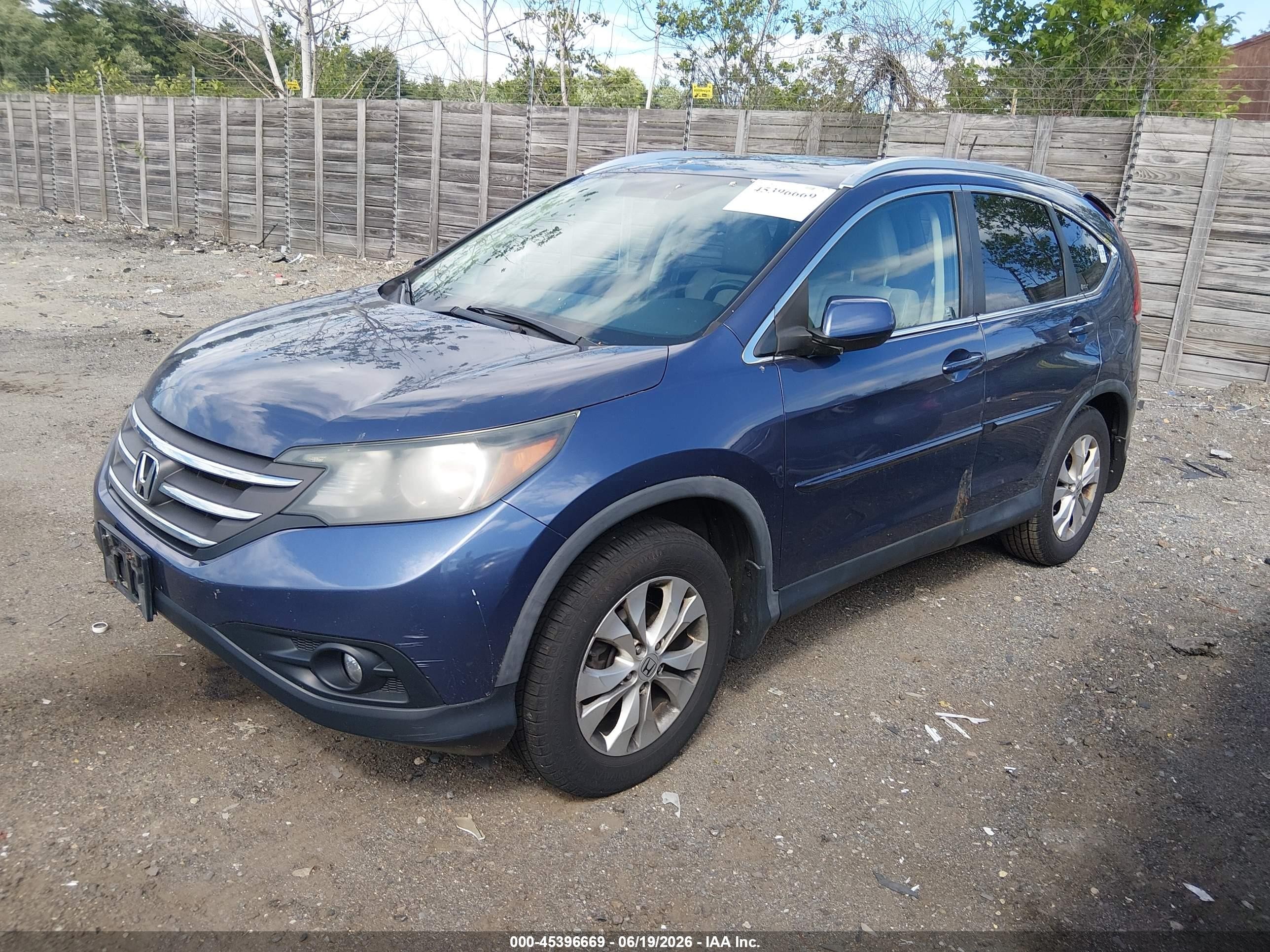 2012 Honda Cr-v Ex-l Blue vin: 5J6RM4H76CL077490