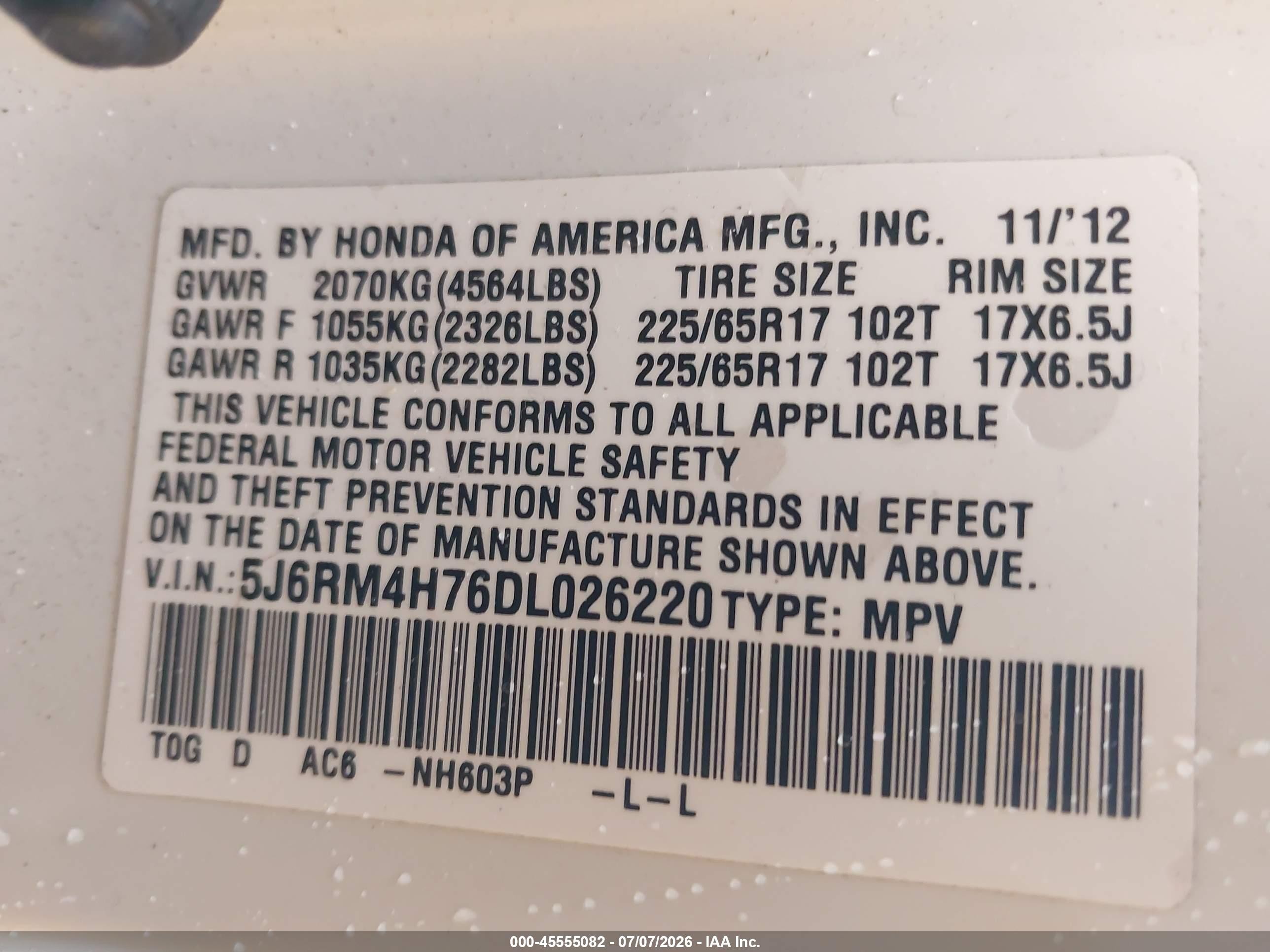 2013 Honda Cr-v Ex-l White vin: 5J6RM4H76DL026220