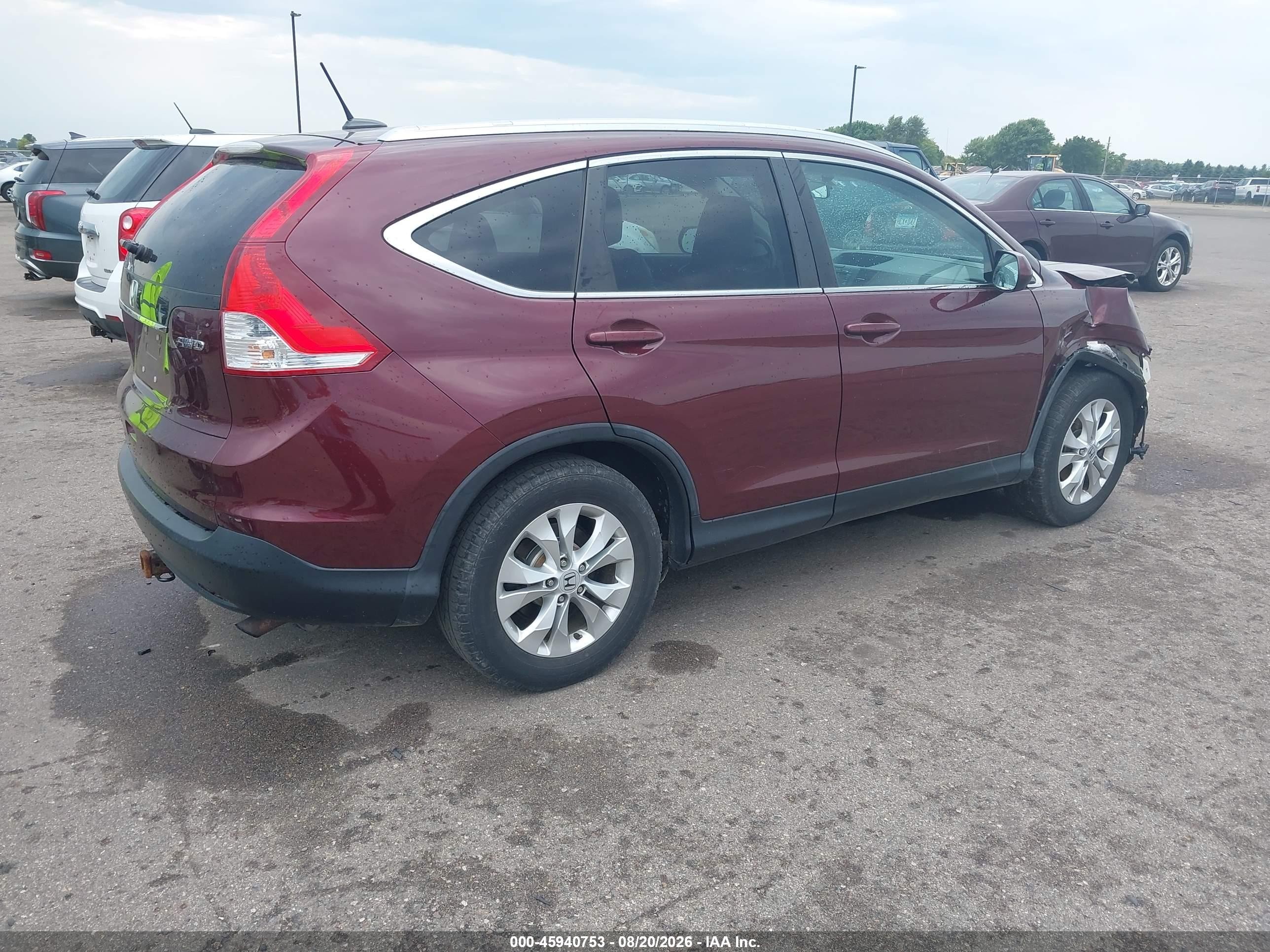 2013 Honda Cr-v Ex-l Burgundy vin: 5J6RM4H76DL032194
