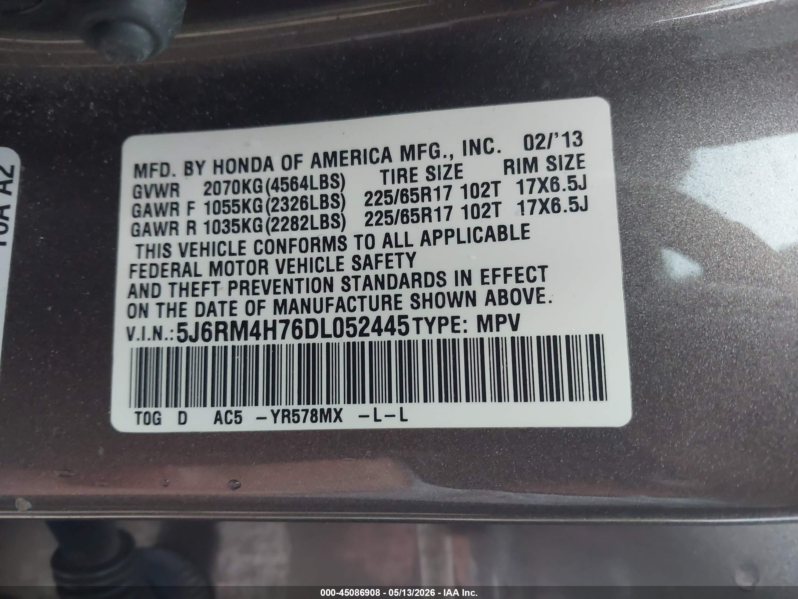 2013 Honda Cr-v Ex-l Gray vin: 5J6RM4H76DL052445