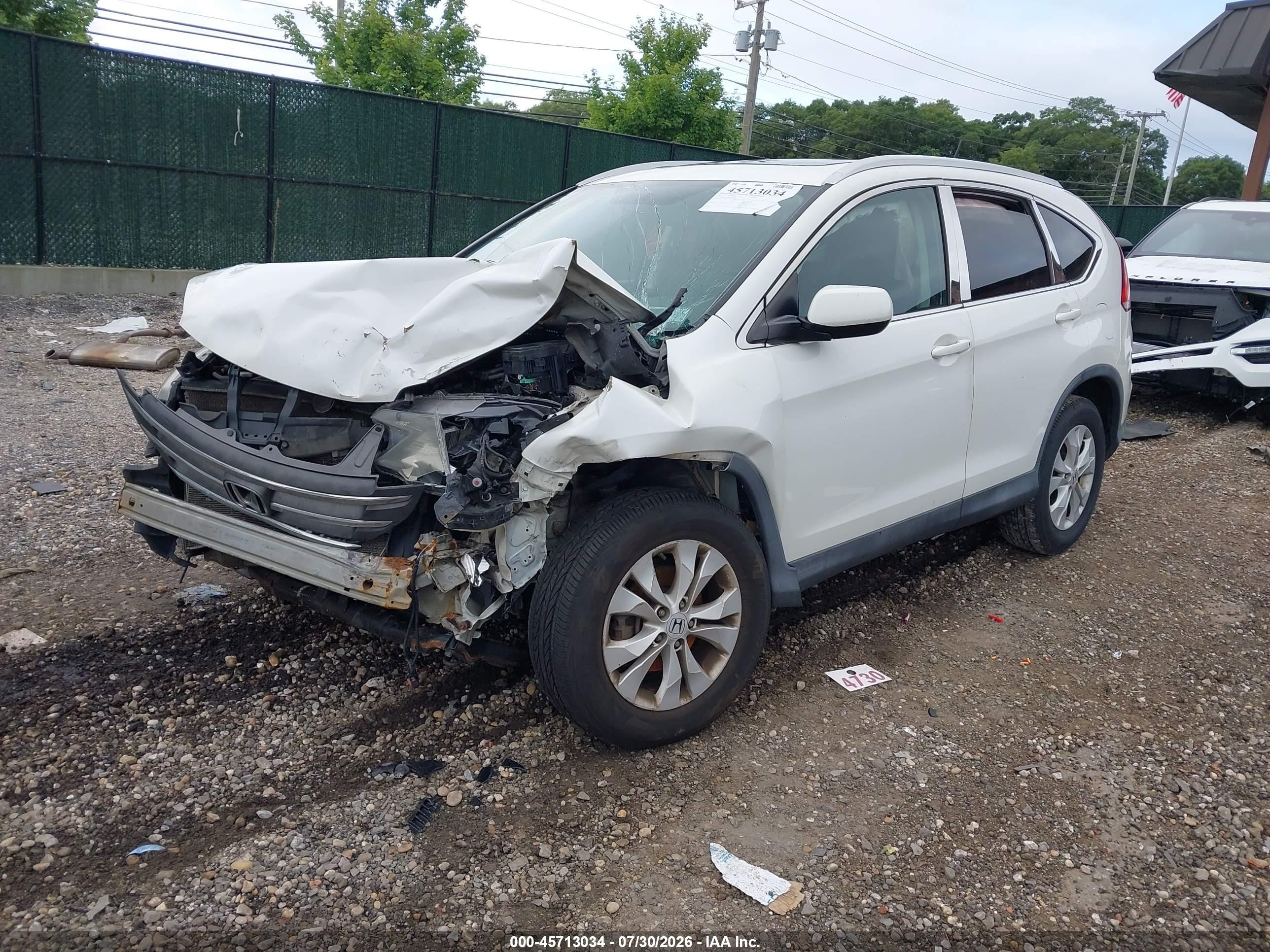 2013 Honda Cr-v Ex-l White vin: 5J6RM4H76DL067611