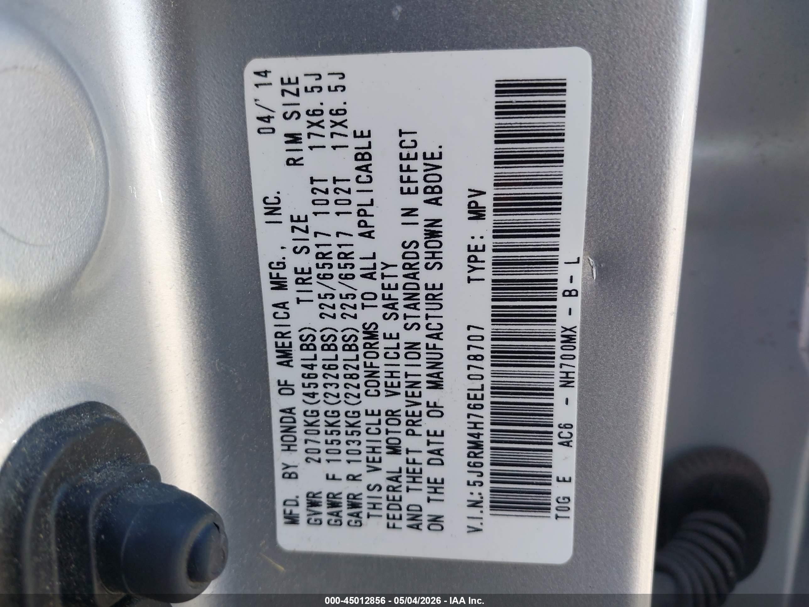 2014 Honda Cr-v Ex-l Silver vin: 5J6RM4H76EL078707