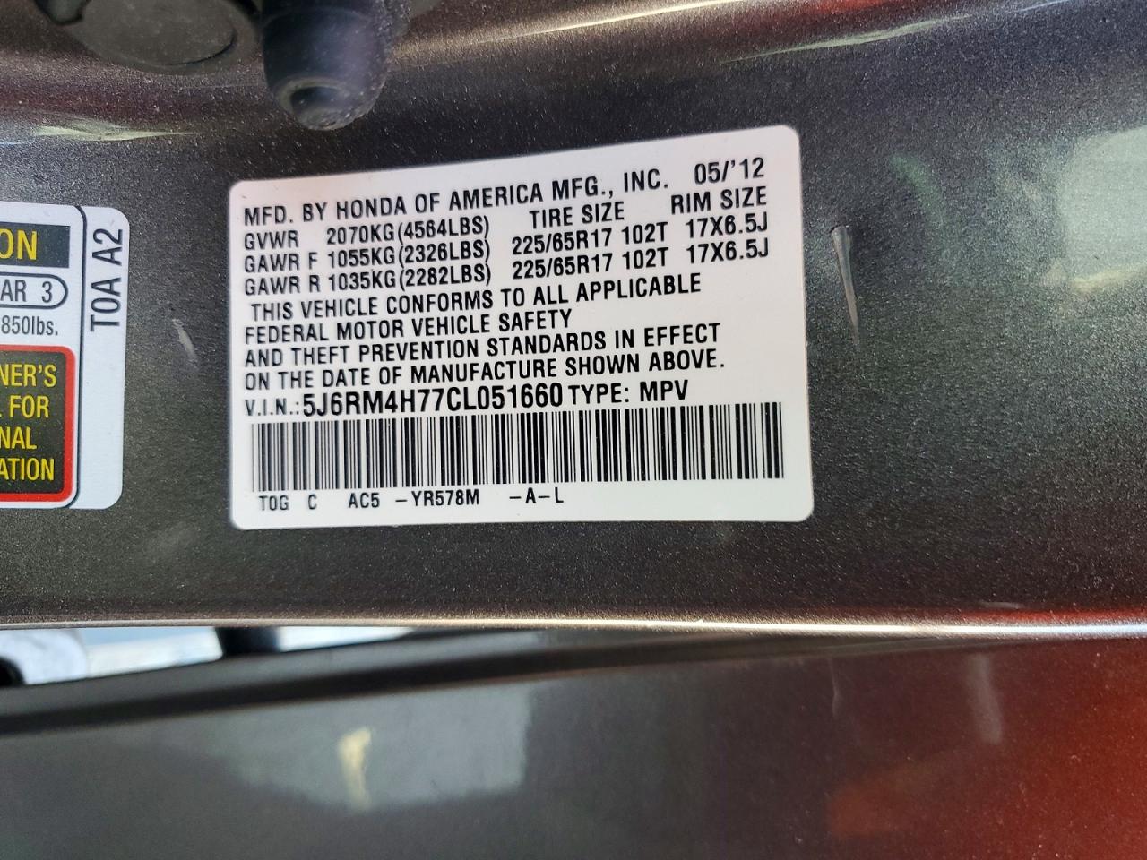 2012 Honda Cr-v Exl Gray vin: 5J6RM4H77CL051660