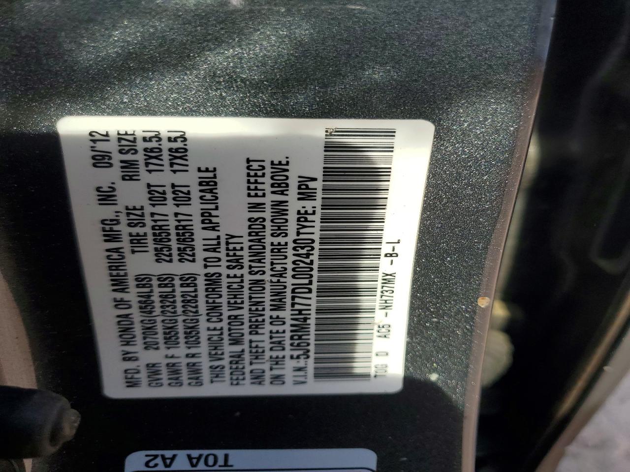2013 Honda Cr-v Exl Gray vin: 5J6RM4H77DL002430