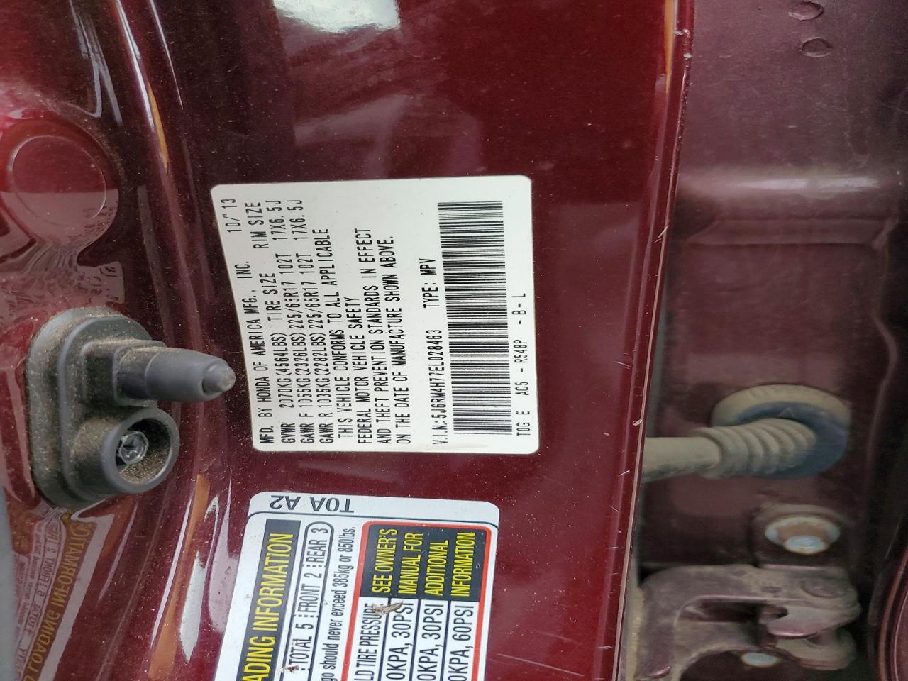 2014 Honda Cr-v Exl Burgundy vin: 5J6RM4H77EL028463