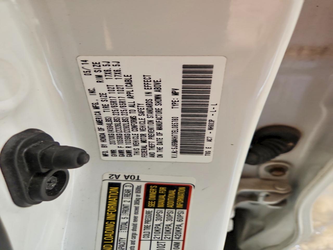 2014 Honda Cr-v Exl White vin: 5J6RM4H77EL085780