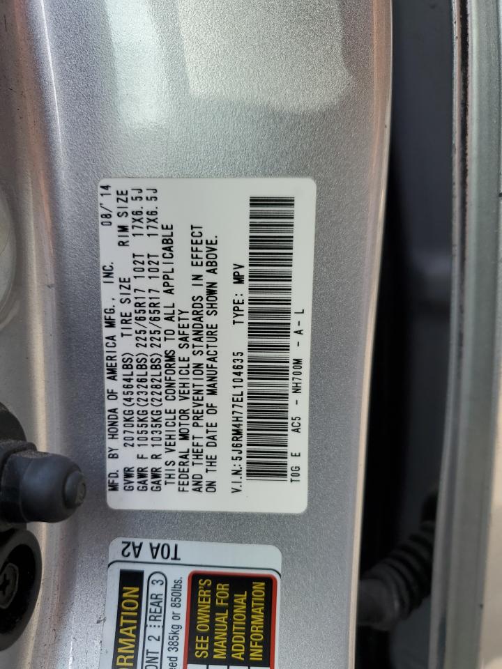 2014 Honda Cr-v Exl Silver vin: 5J6RM4H77EL104635