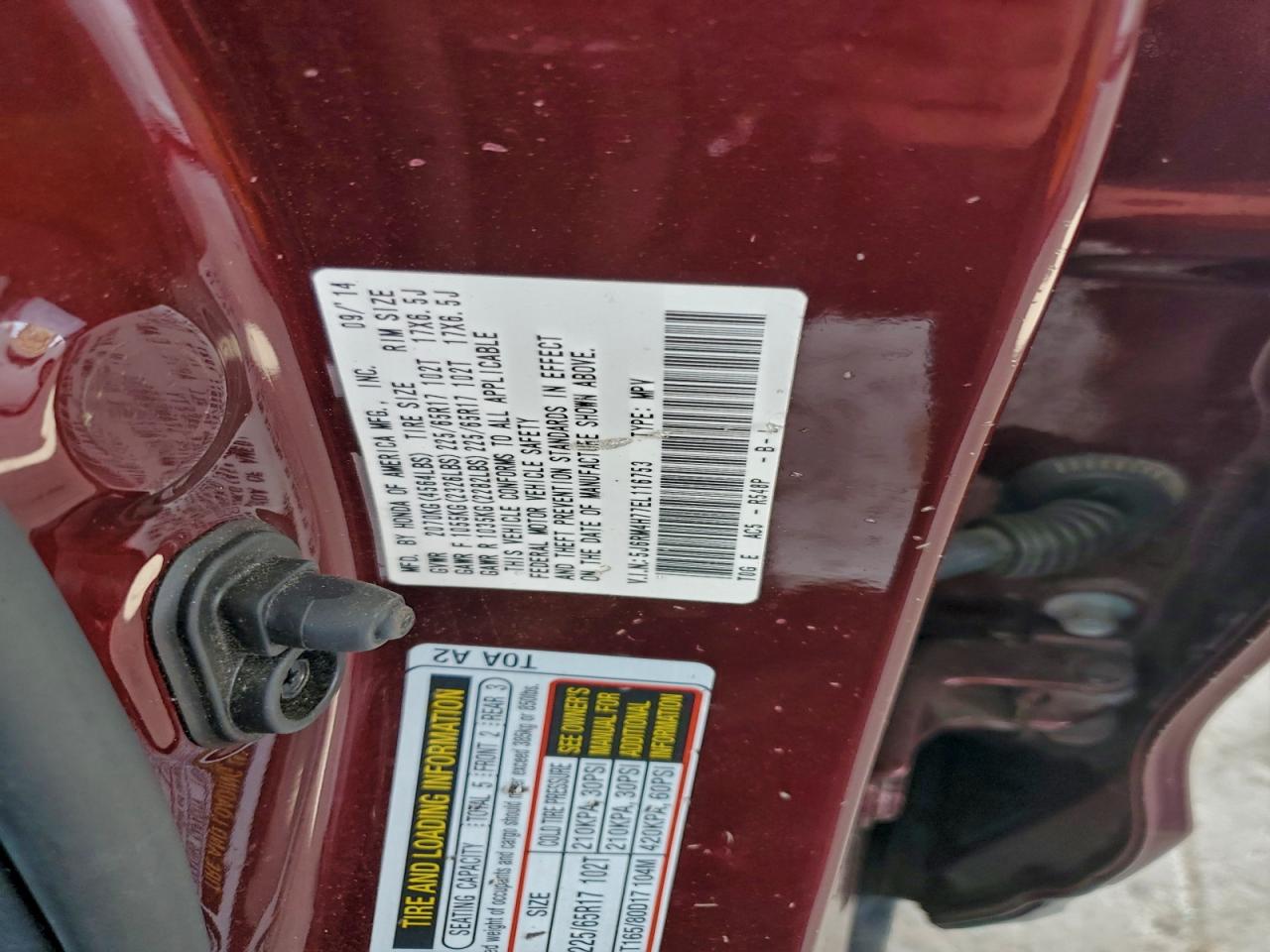 2014 Honda Cr-v Exl Maroon vin: 5J6RM4H77EL116753