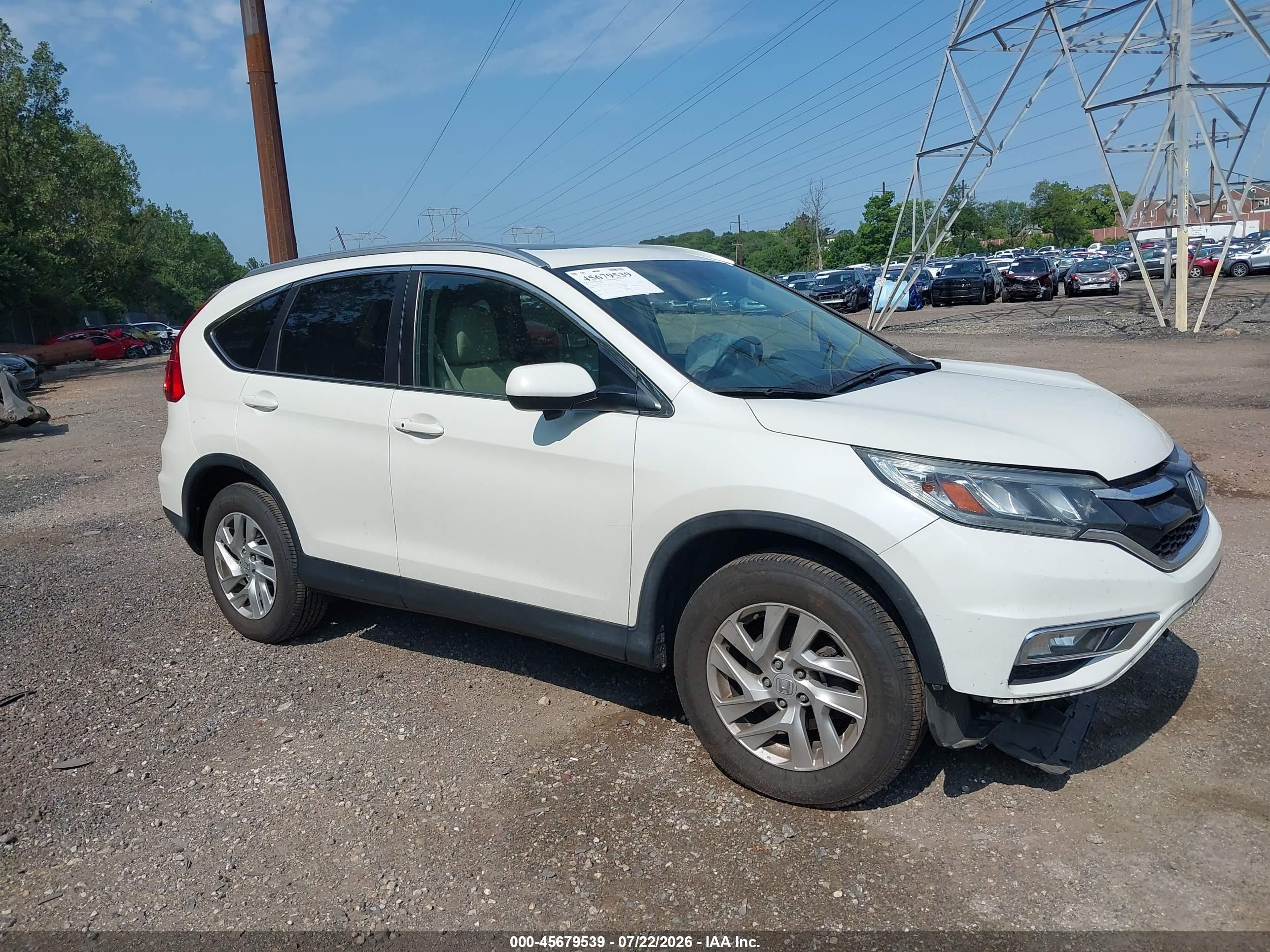 2015 Honda Cr-v Ex-l White vin: 5J6RM4H77FL051923