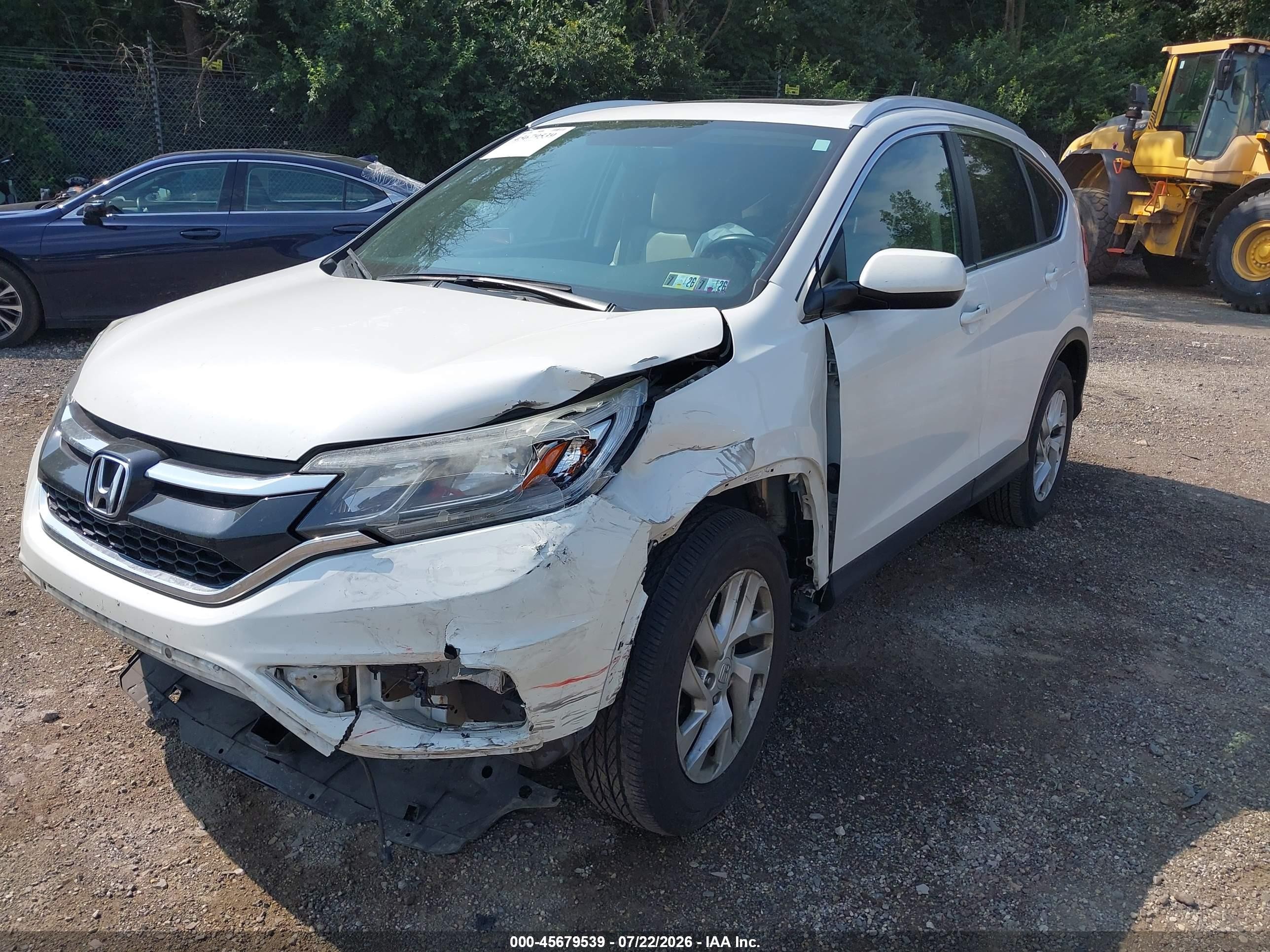 2015 Honda Cr-v Ex-l White vin: 5J6RM4H77FL051923