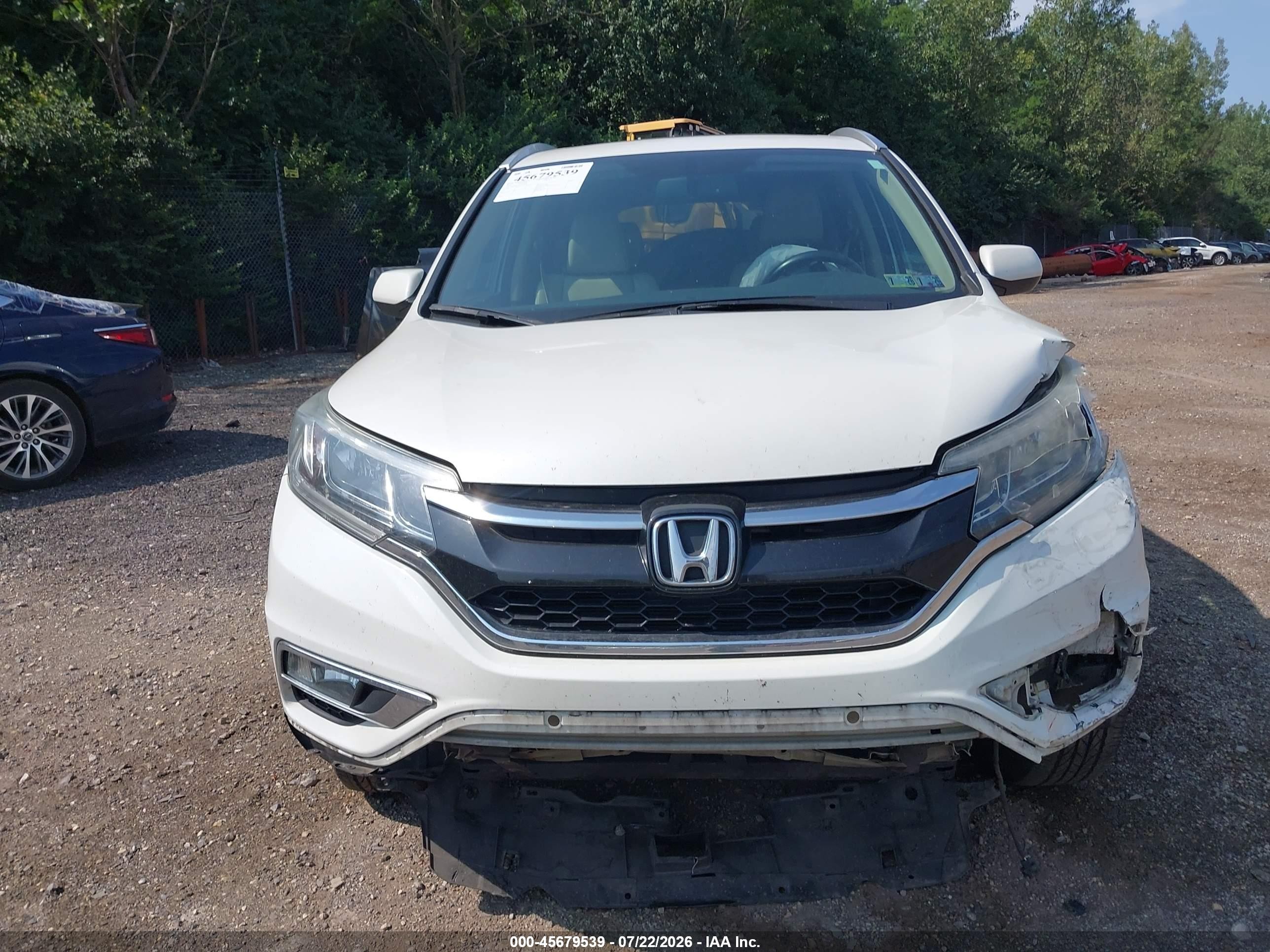 2015 Honda Cr-v Ex-l White vin: 5J6RM4H77FL051923