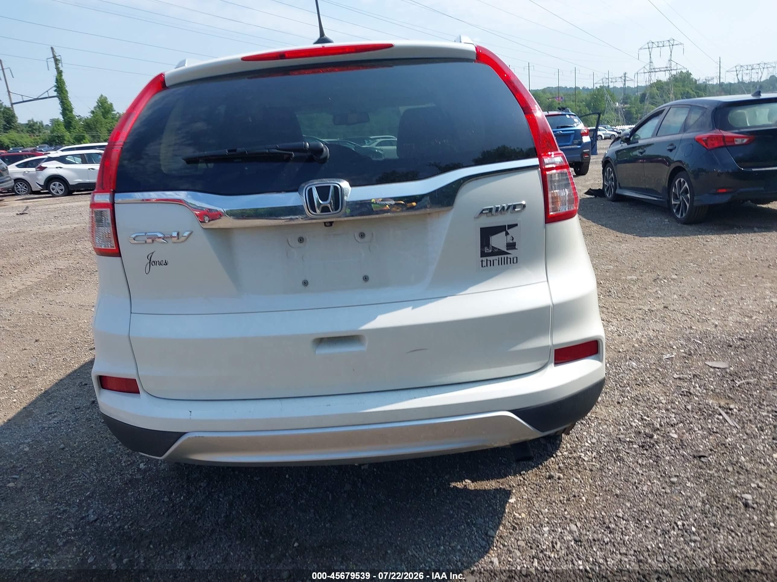 2015 Honda Cr-v Ex-l White vin: 5J6RM4H77FL051923
