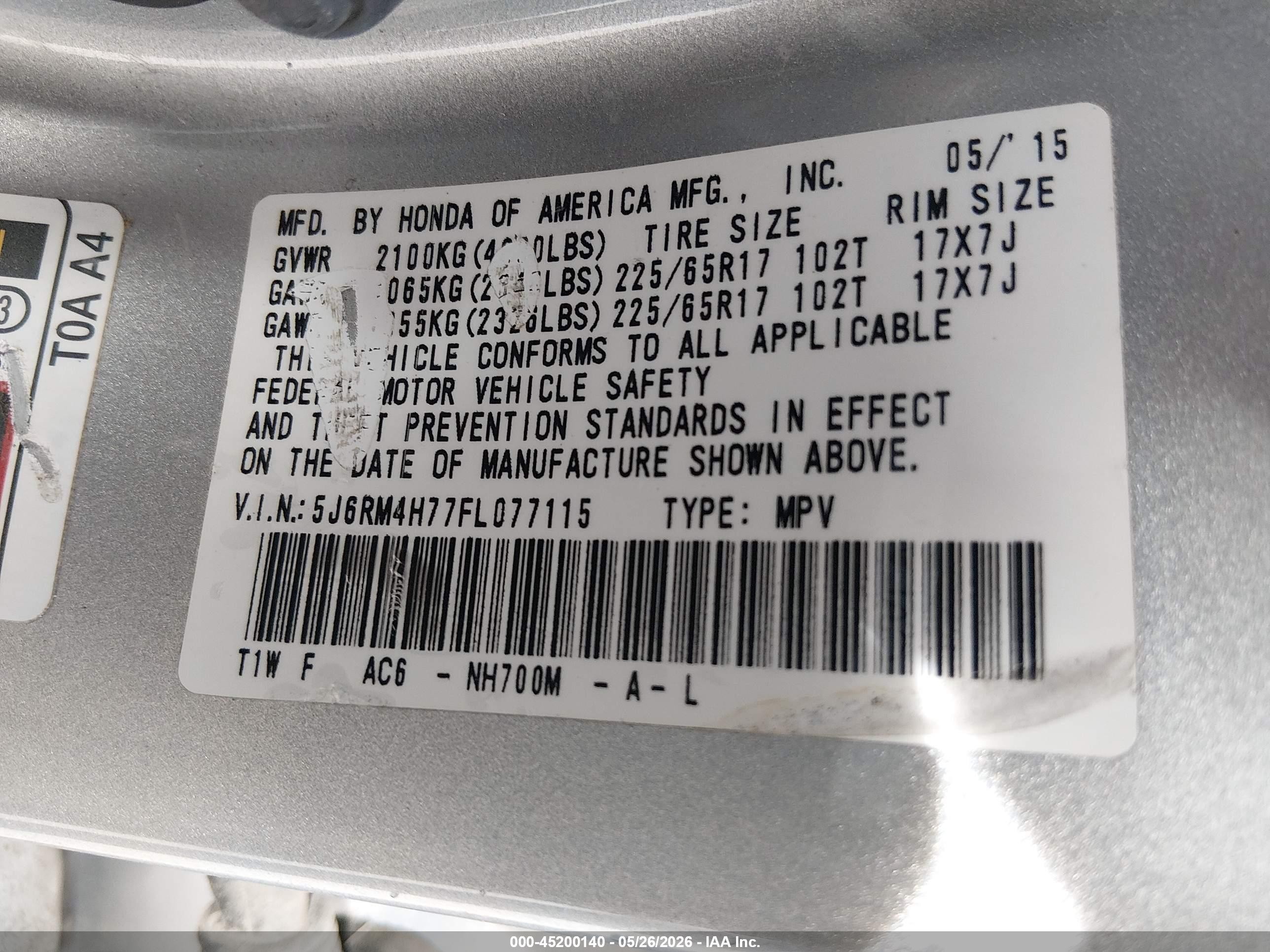 2015 Honda Cr-v Ex-l Silver vin: 5J6RM4H77FL077115