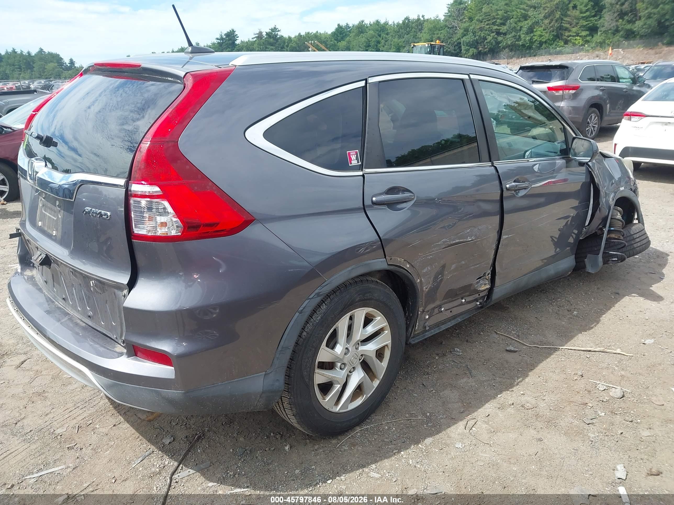 2015 Honda Cr-v Ex-l Gray vin: 5J6RM4H77FL133117
