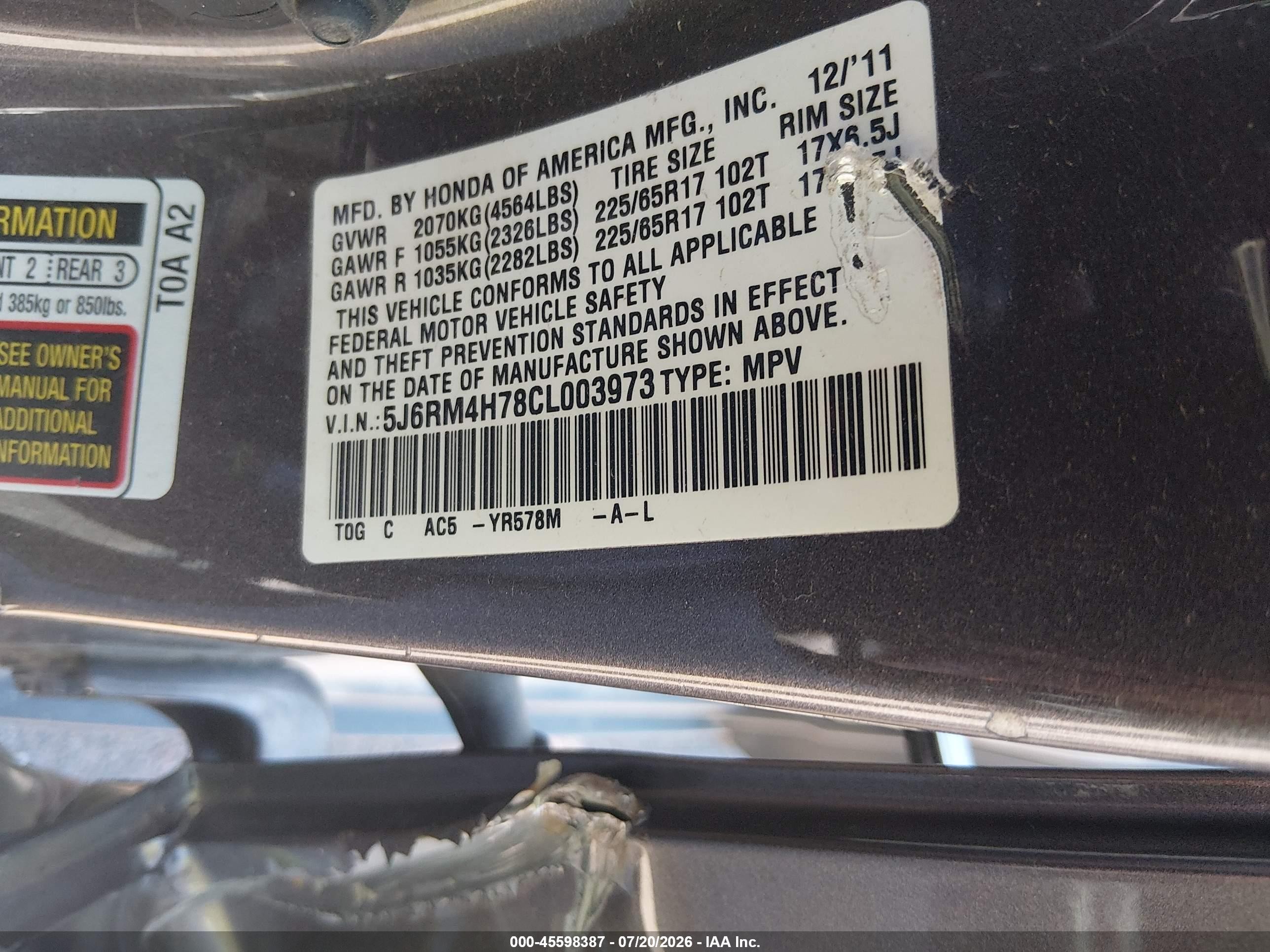 2012 Honda Cr-v Ex-l Черный vin: 5J6RM4H78CL003973