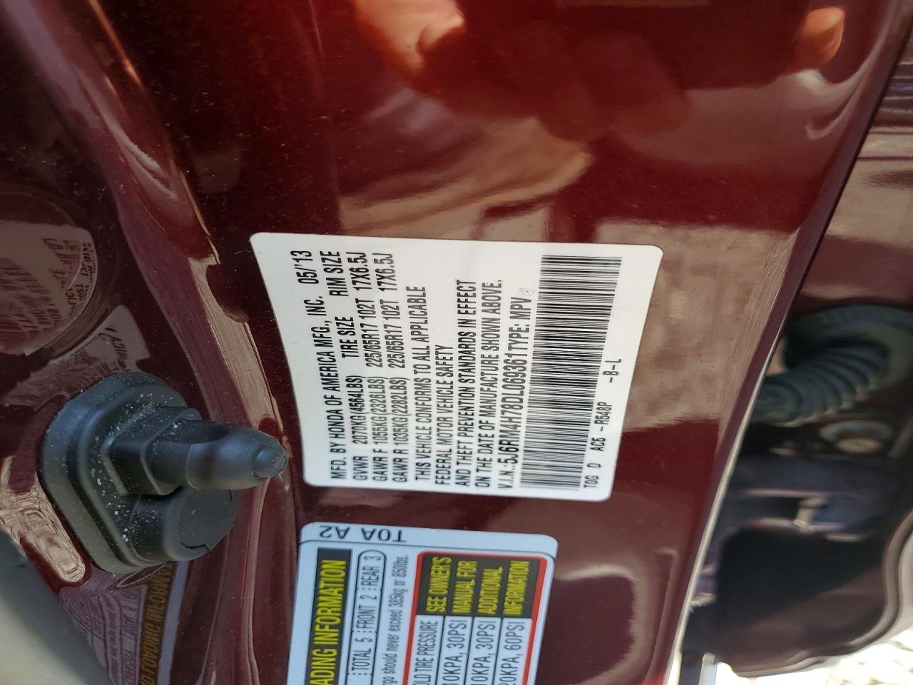 2013 Honda Cr-v Exl Maroon vin: 5J6RM4H78DL069361