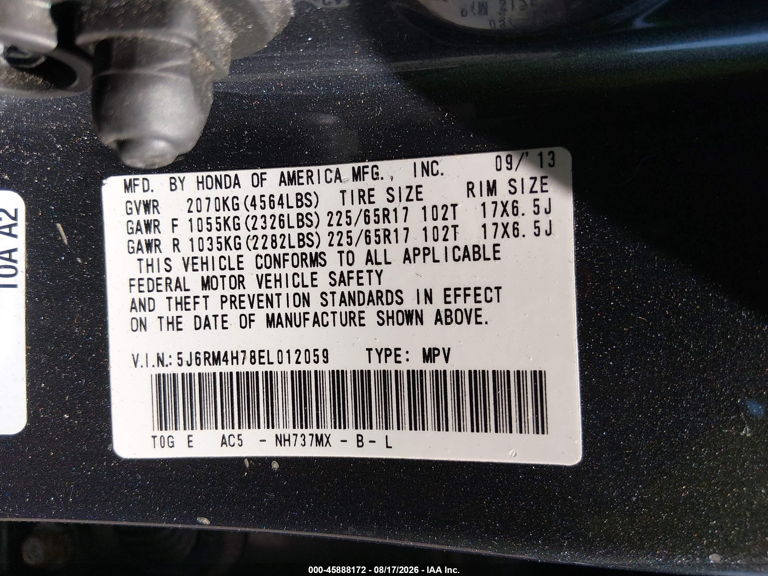 2014 Honda Cr-v Ex-l Серый vin: 5J6RM4H78EL012059