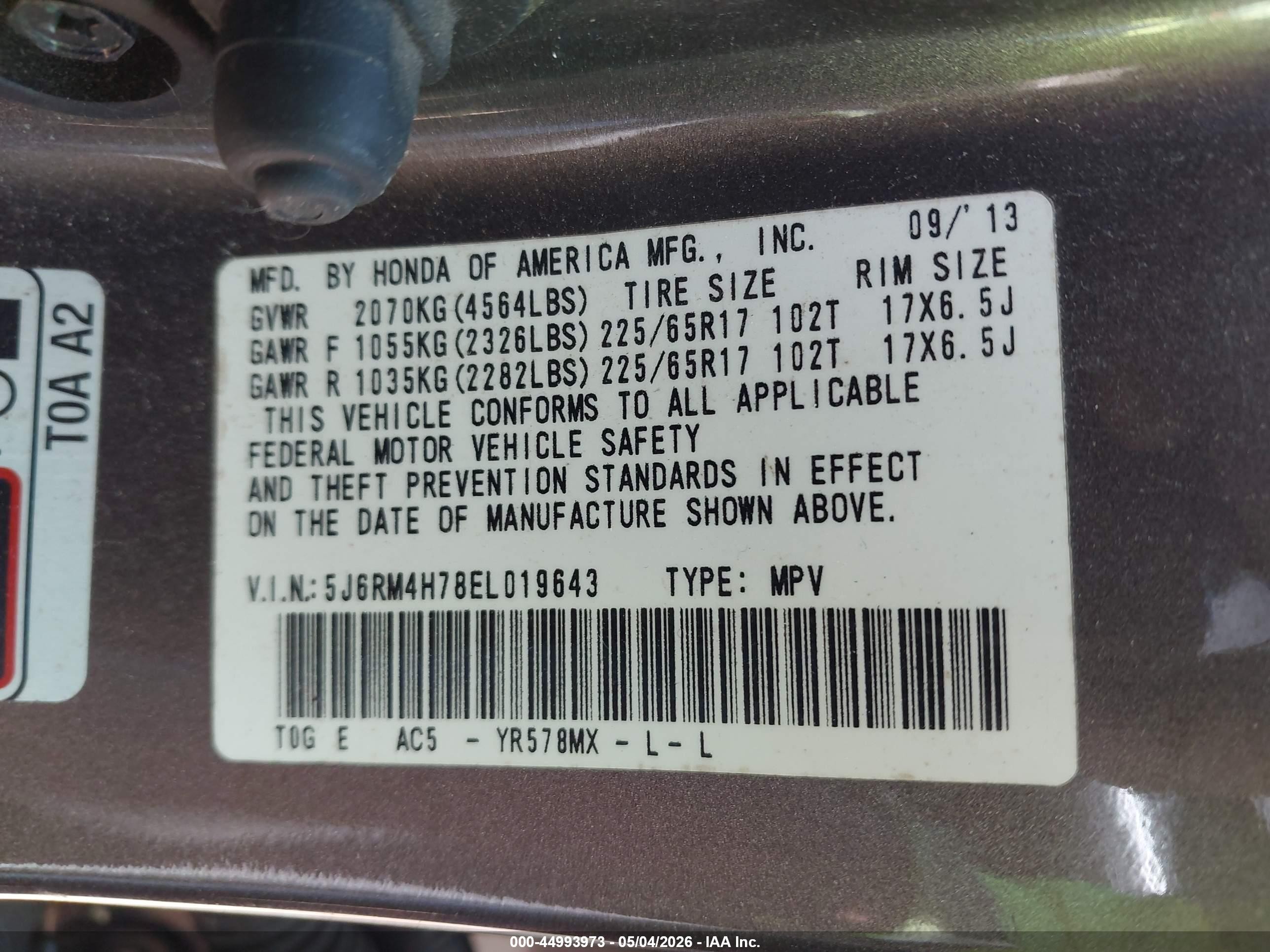 2014 Honda Cr-v Ex-l Gray vin: 5J6RM4H78EL019643