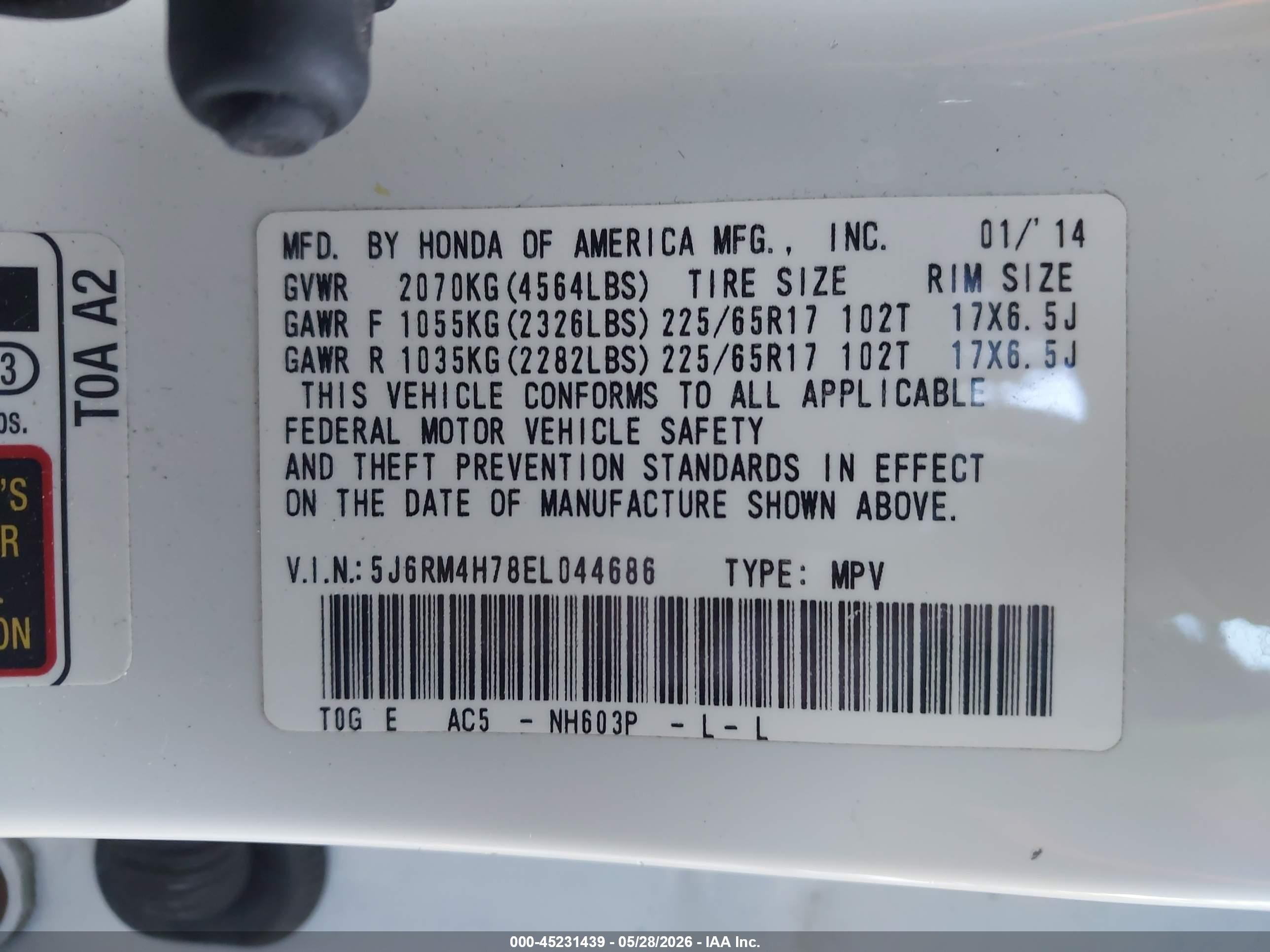 2014 Honda Cr-v Ex-l White vin: 5J6RM4H78EL044686