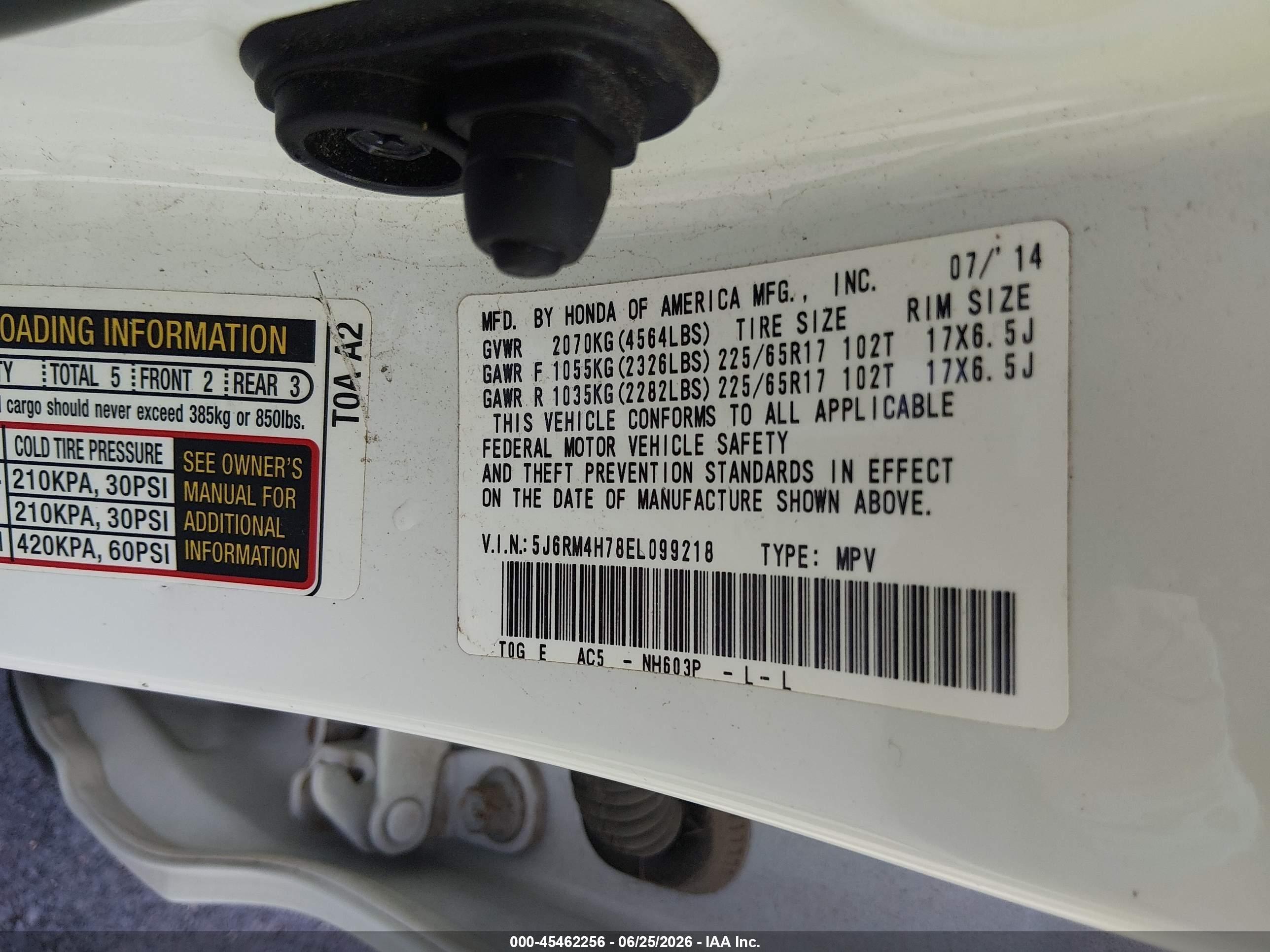2014 Honda Cr-v Ex-l White vin: 5J6RM4H78EL099218