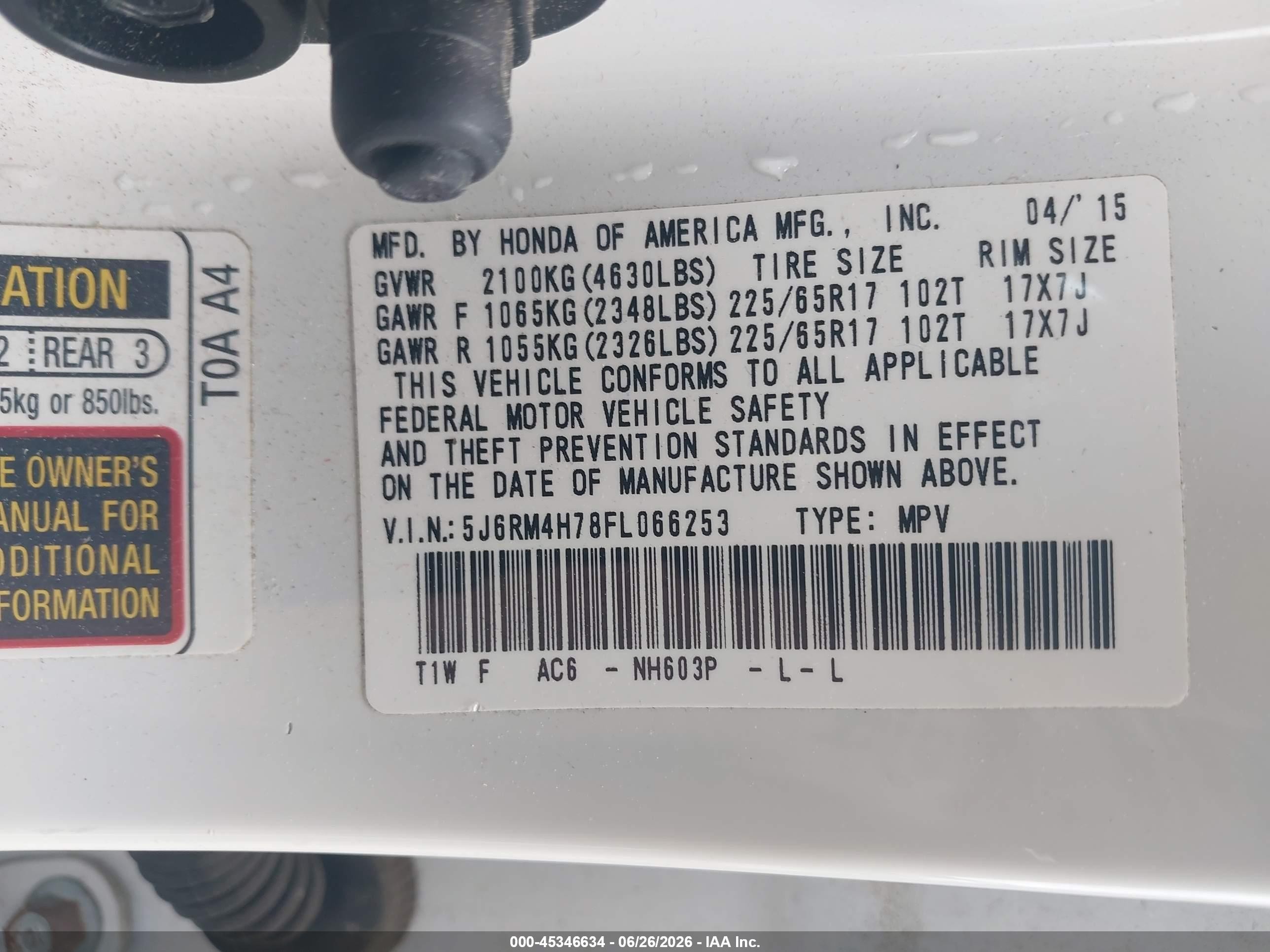 2015 Honda Cr-v Ex-l Белый vin: 5J6RM4H78FL066253