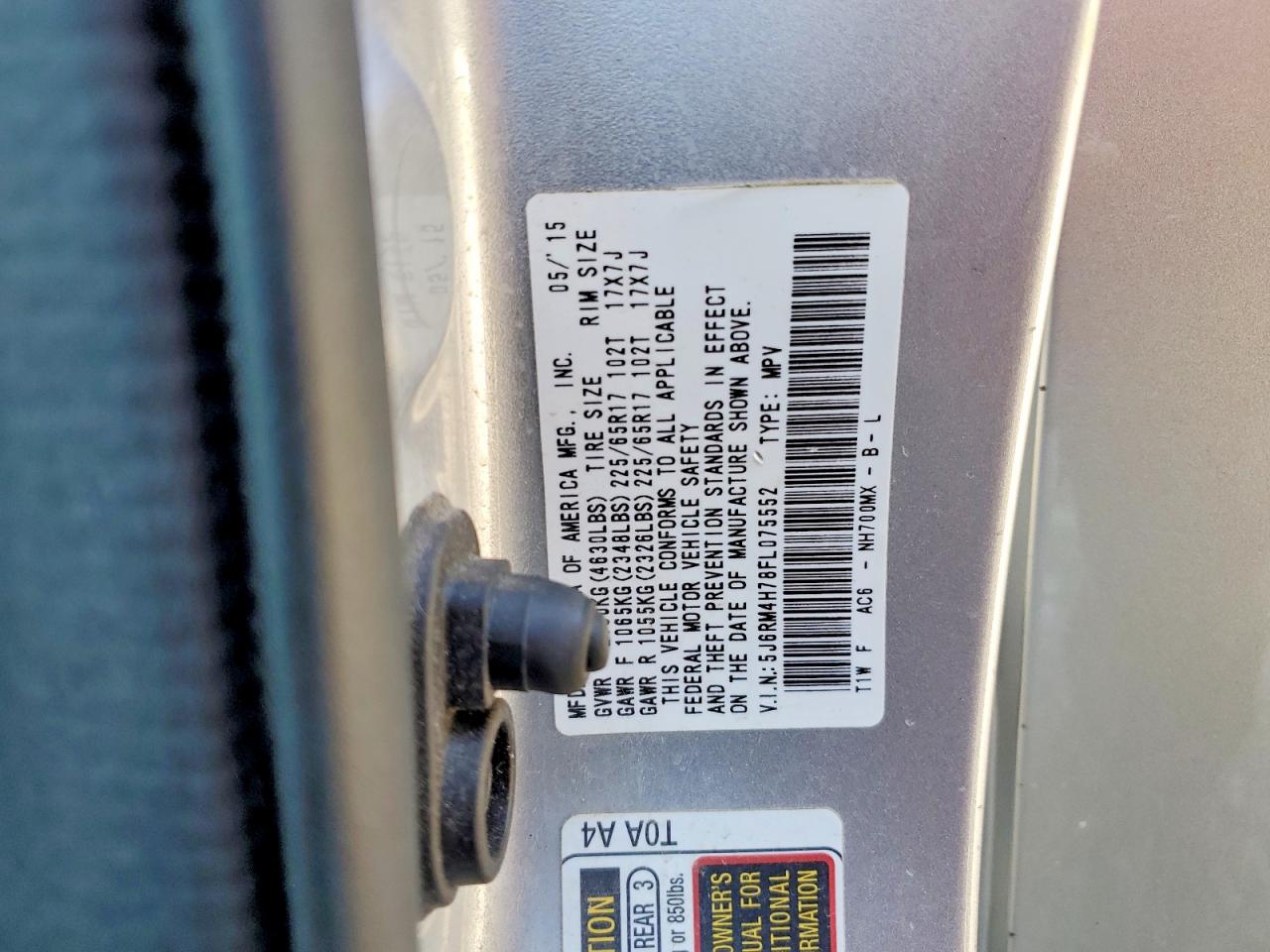 2015 Honda Cr-v Exl Серебряный vin: 5J6RM4H78FL075552