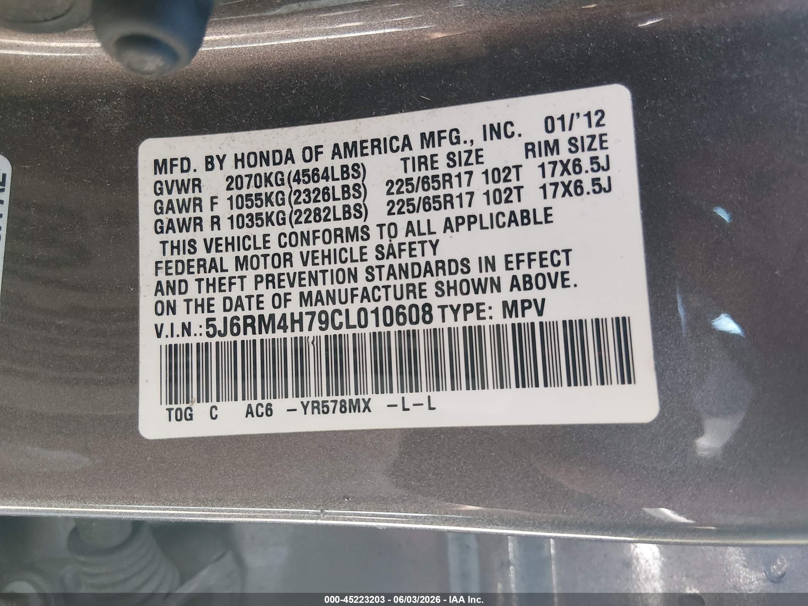 2012 Honda Cr-v Ex-l Gray vin: 5J6RM4H79CL010608