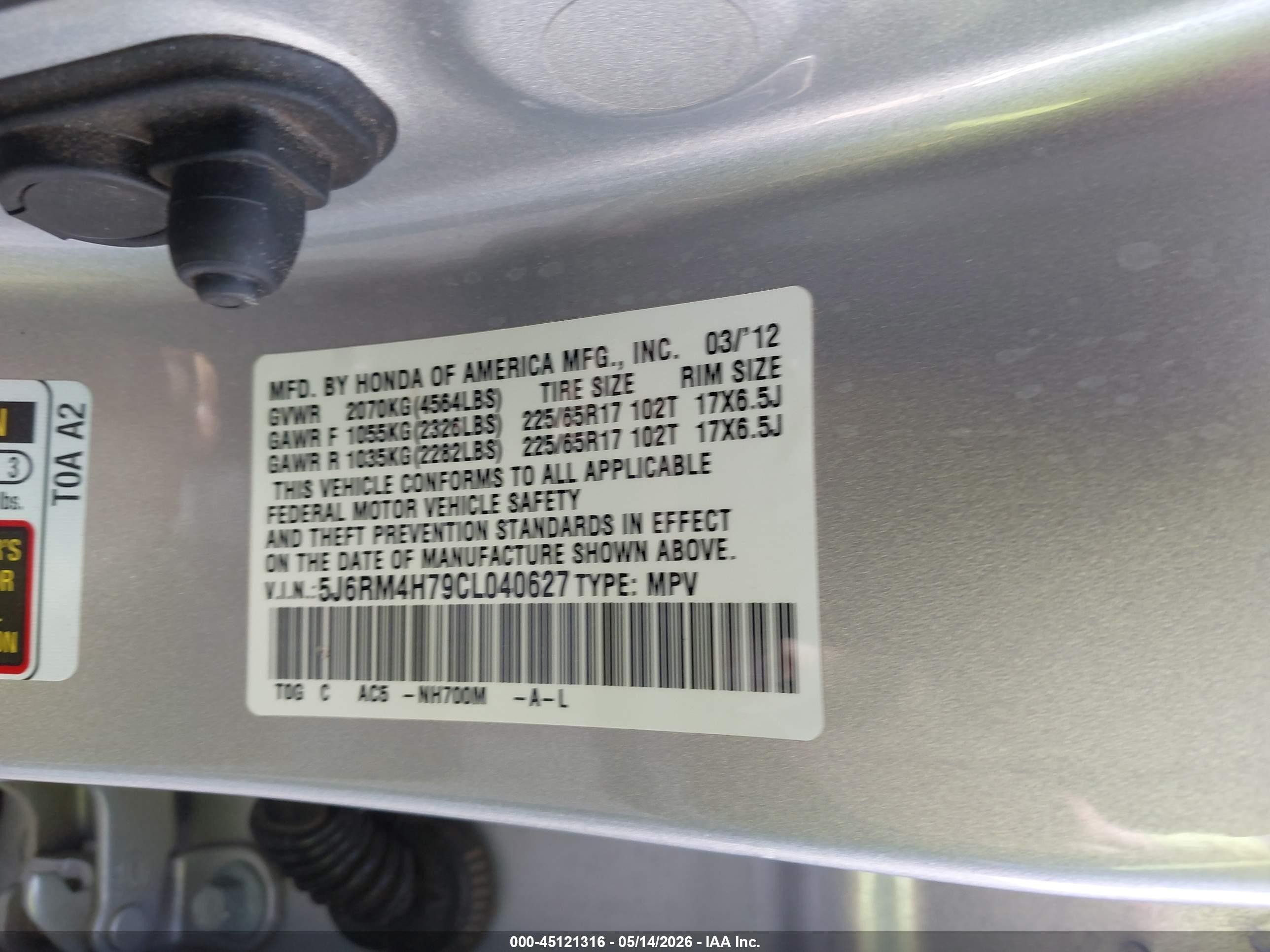 2012 Honda Cr-v Ex-l Silver vin: 5J6RM4H79CL040627