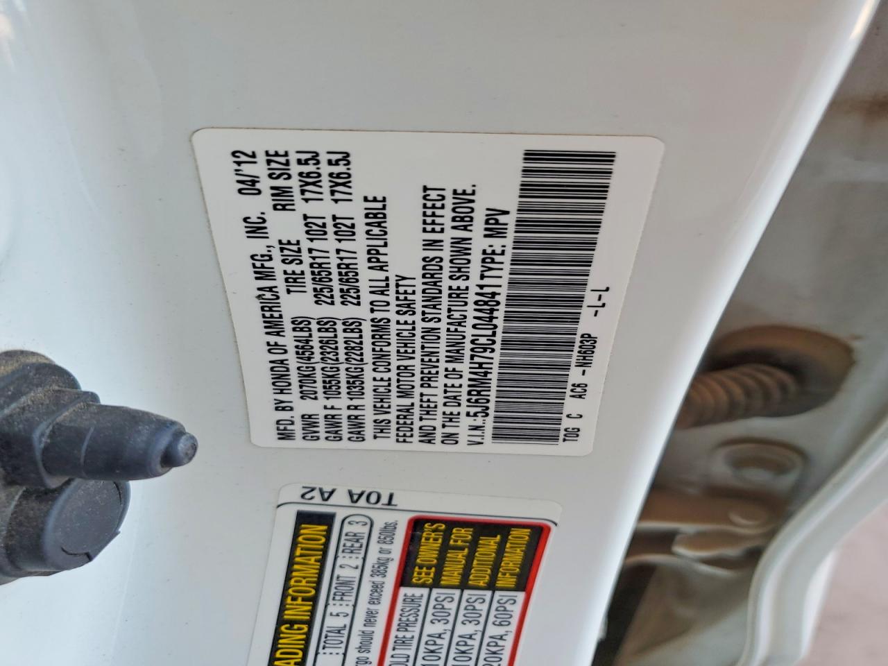 2012 Honda Cr-v Exl White vin: 5J6RM4H79CL044841