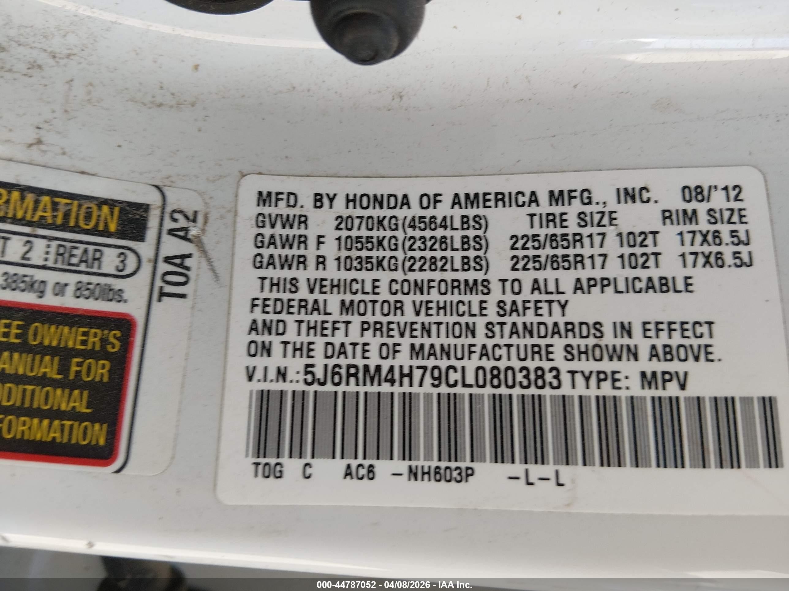 2012 Honda Cr-v Ex-l Белый vin: 5J6RM4H79CL080383