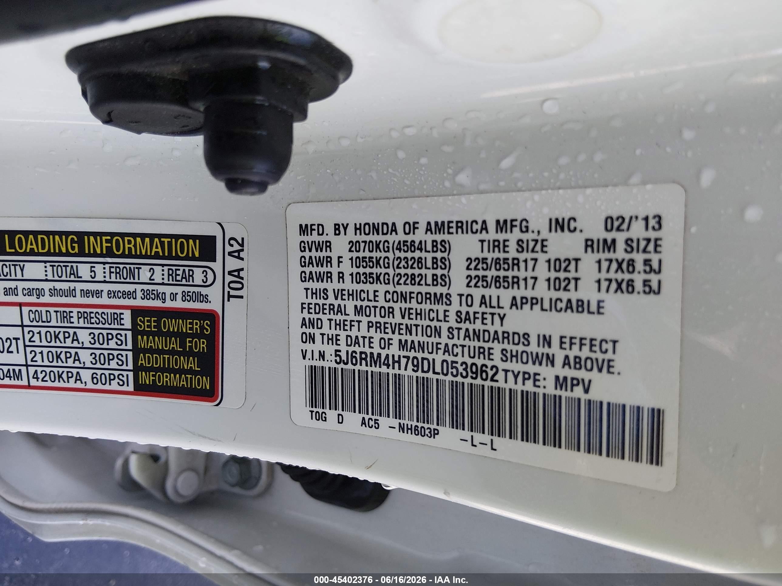 2013 Honda Cr-v Ex-l White vin: 5J6RM4H79DL053962