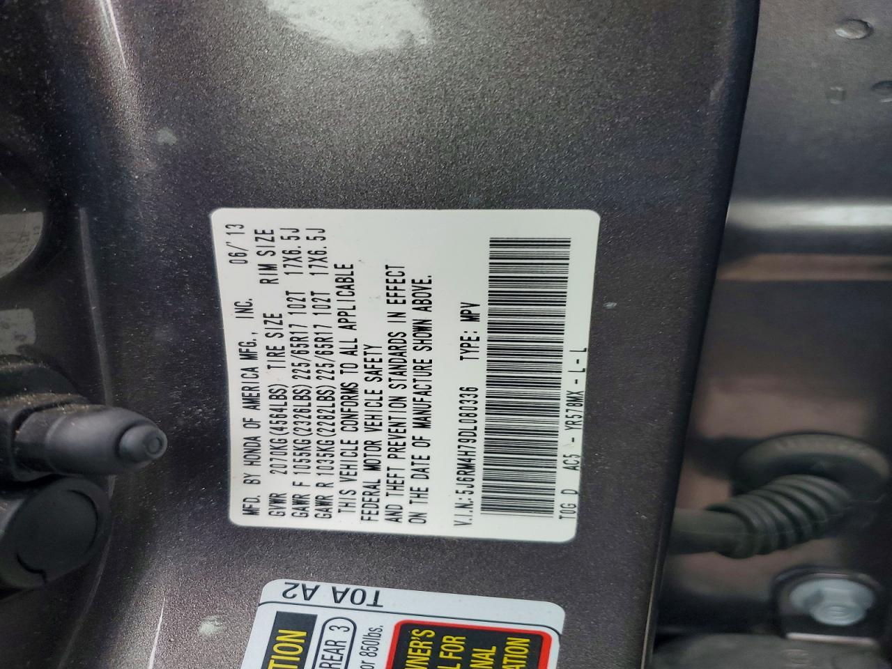 2013 Honda Cr-v Exl Gray vin: 5J6RM4H79DL080336