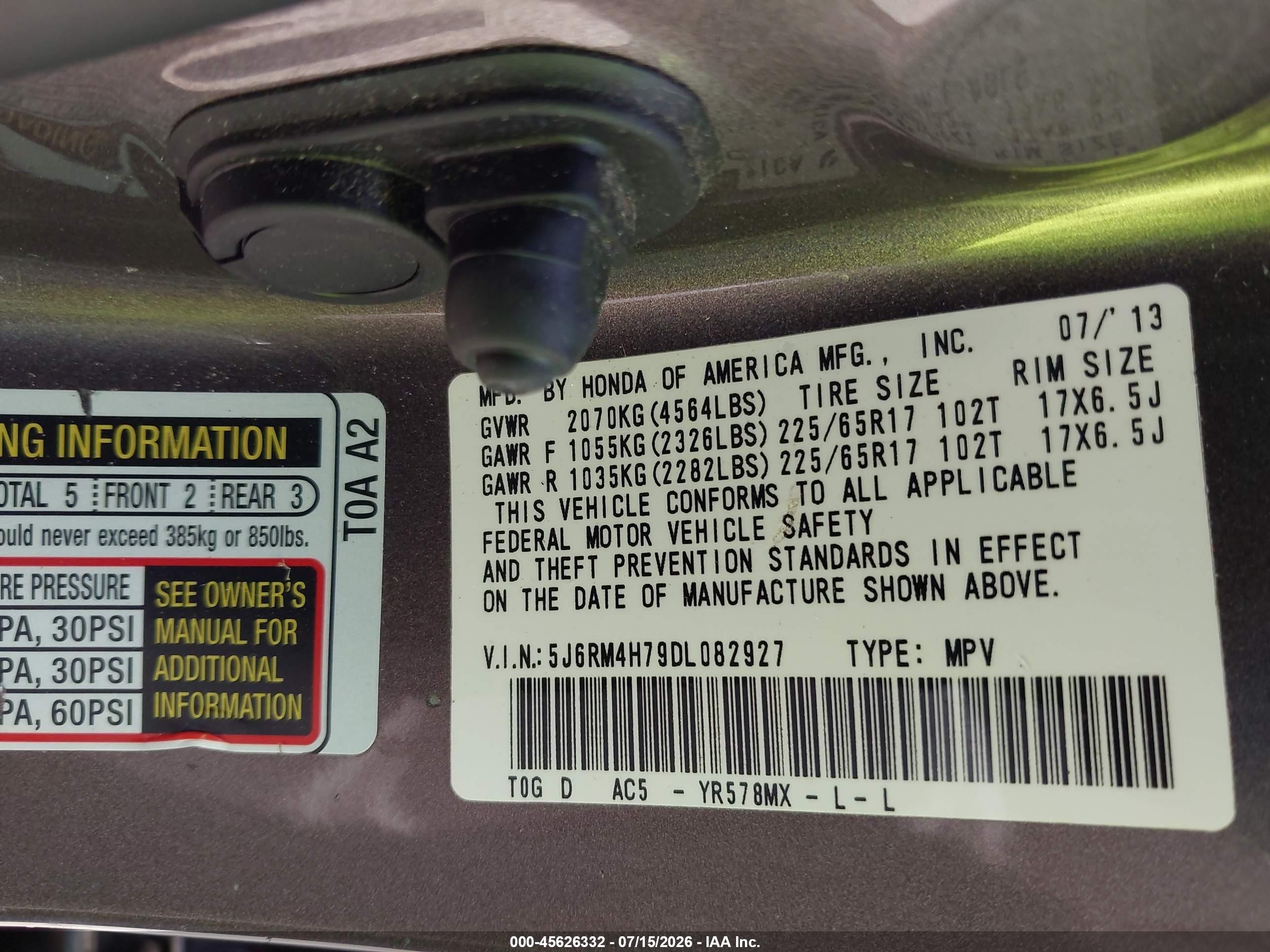 2013 Honda Cr-v Ex-l Gray vin: 5J6RM4H79DL082927