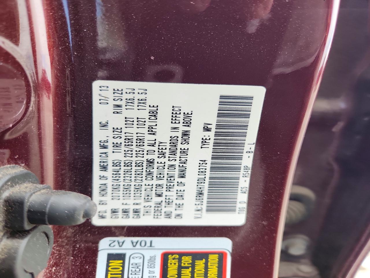2013 Honda Cr-v Exl Maroon vin: 5J6RM4H79DL083754