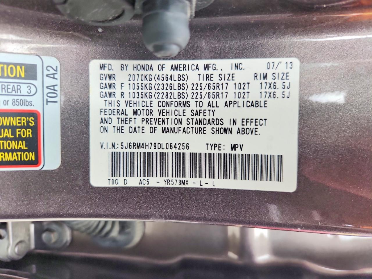 2013 Honda Cr-v Exl Серый vin: 5J6RM4H79DL084256