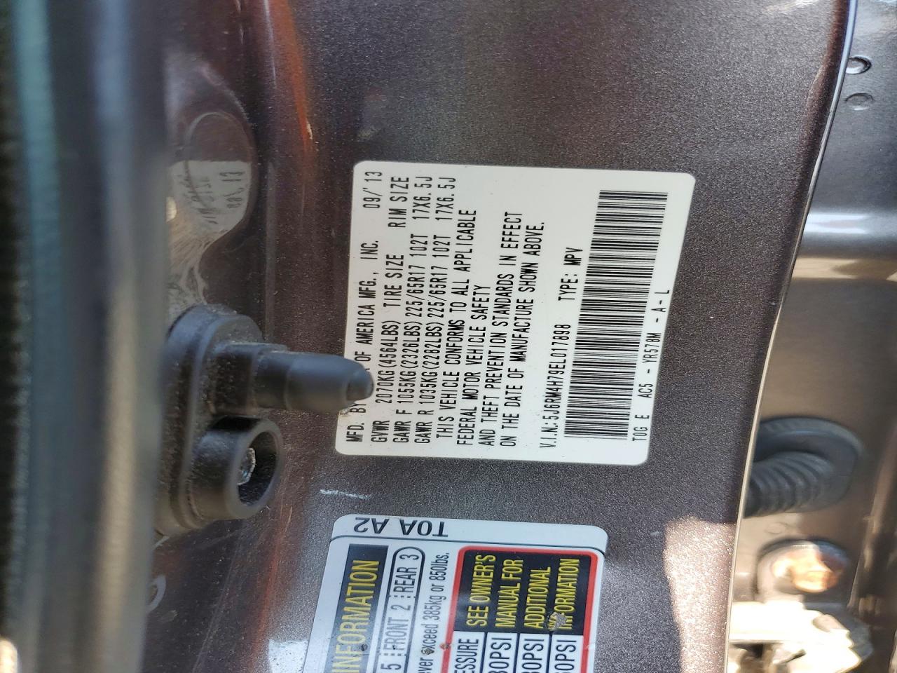 2014 Honda Cr-v Exl Серый vin: 5J6RM4H79EL017898