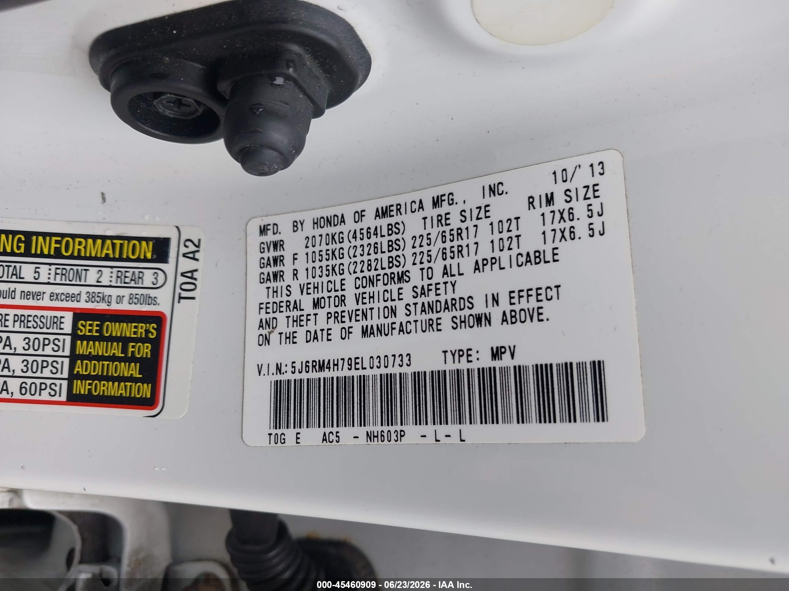 2014 Honda Cr-v Ex-l White vin: 5J6RM4H79EL030733