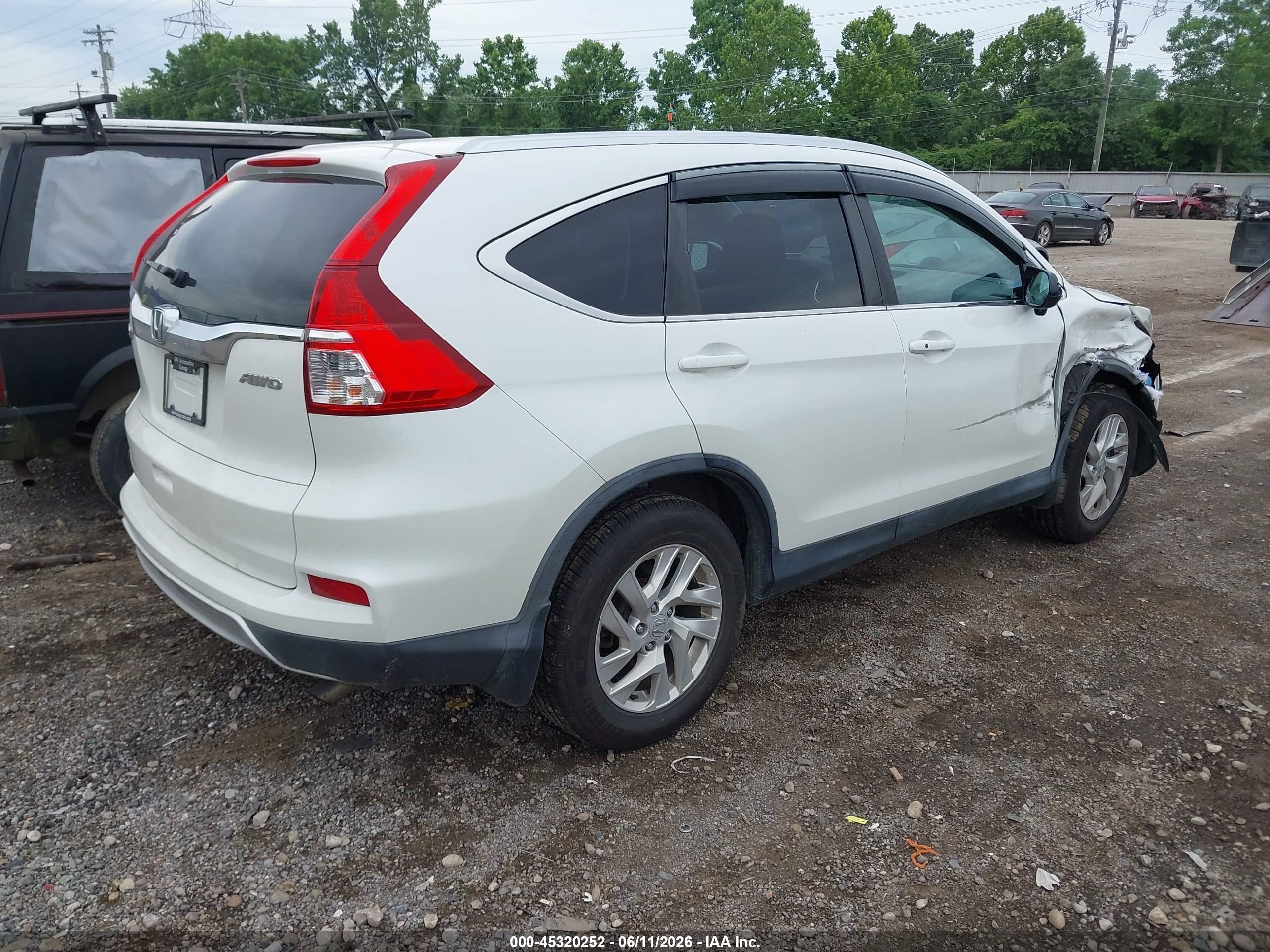 2015 Honda Cr-v Ex-l White vin: 5J6RM4H79FL016154
