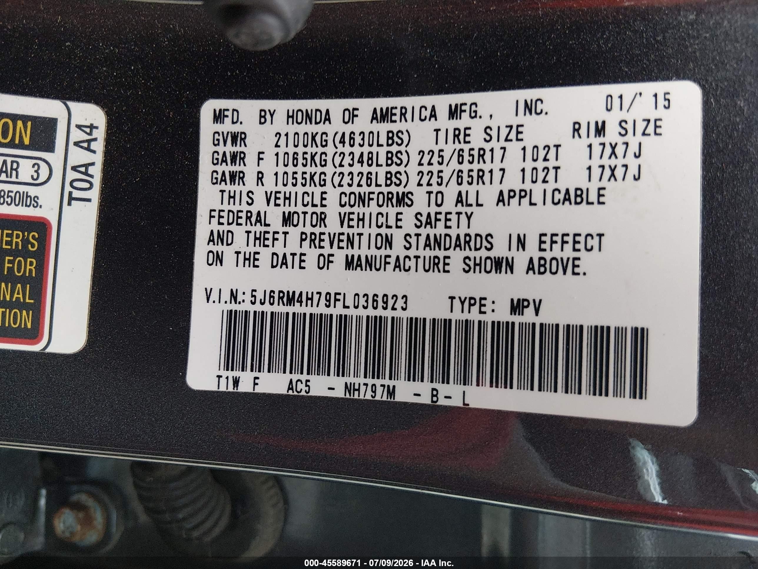 2015 Honda Cr-v Ex-l Gray vin: 5J6RM4H79FL036923