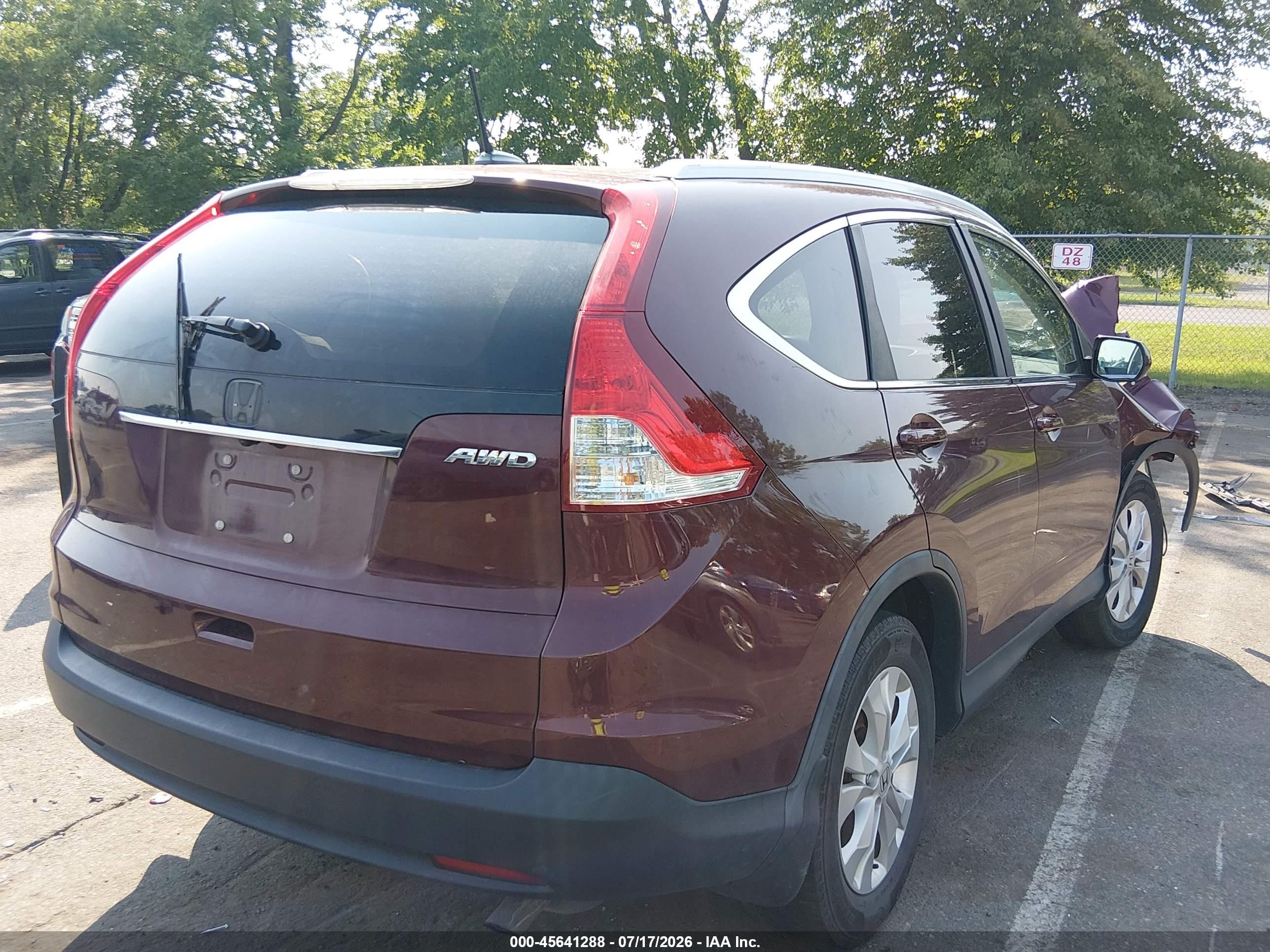 2012 Honda Cr-v Ex-l Burgundy vin: 5J6RM4H7XCL067318