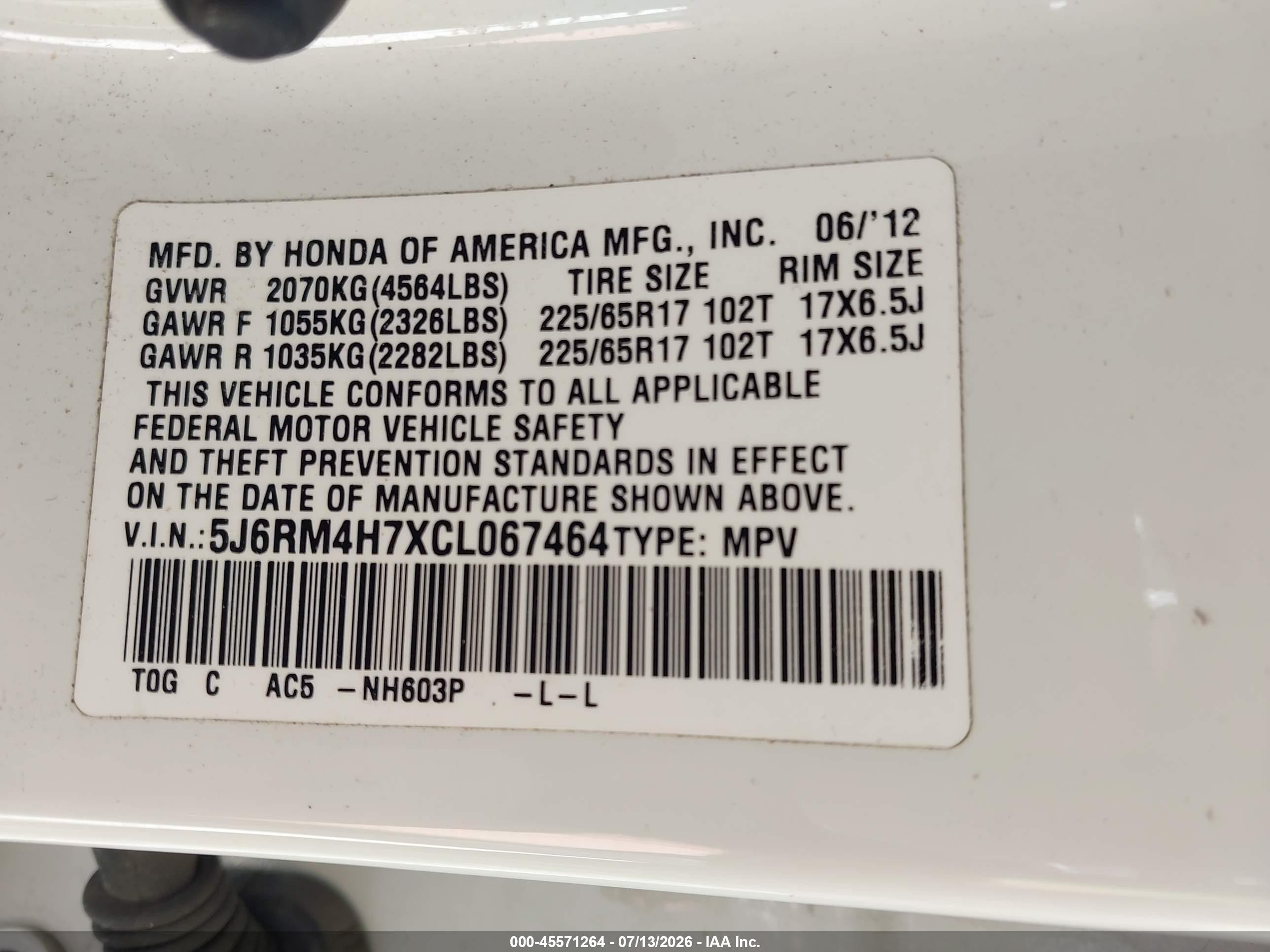 2012 Honda Cr-v Ex-l White vin: 5J6RM4H7XCL067464
