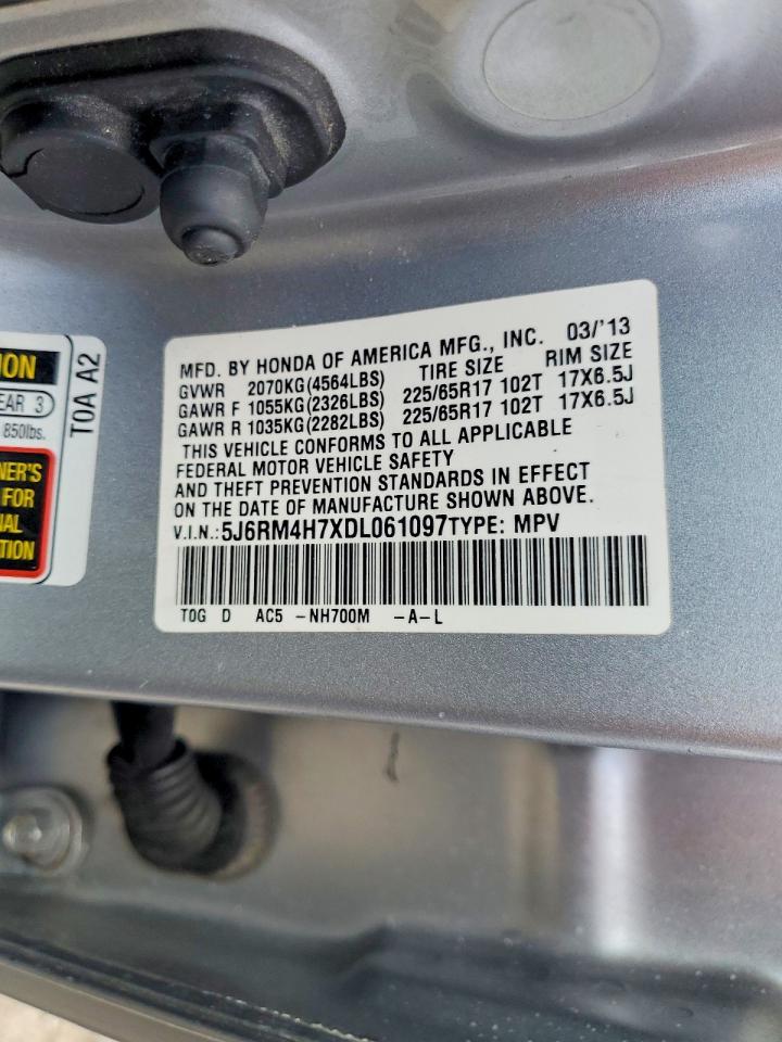 2013 Honda Cr-v Exl Gray vin: 5J6RM4H7XDL061097