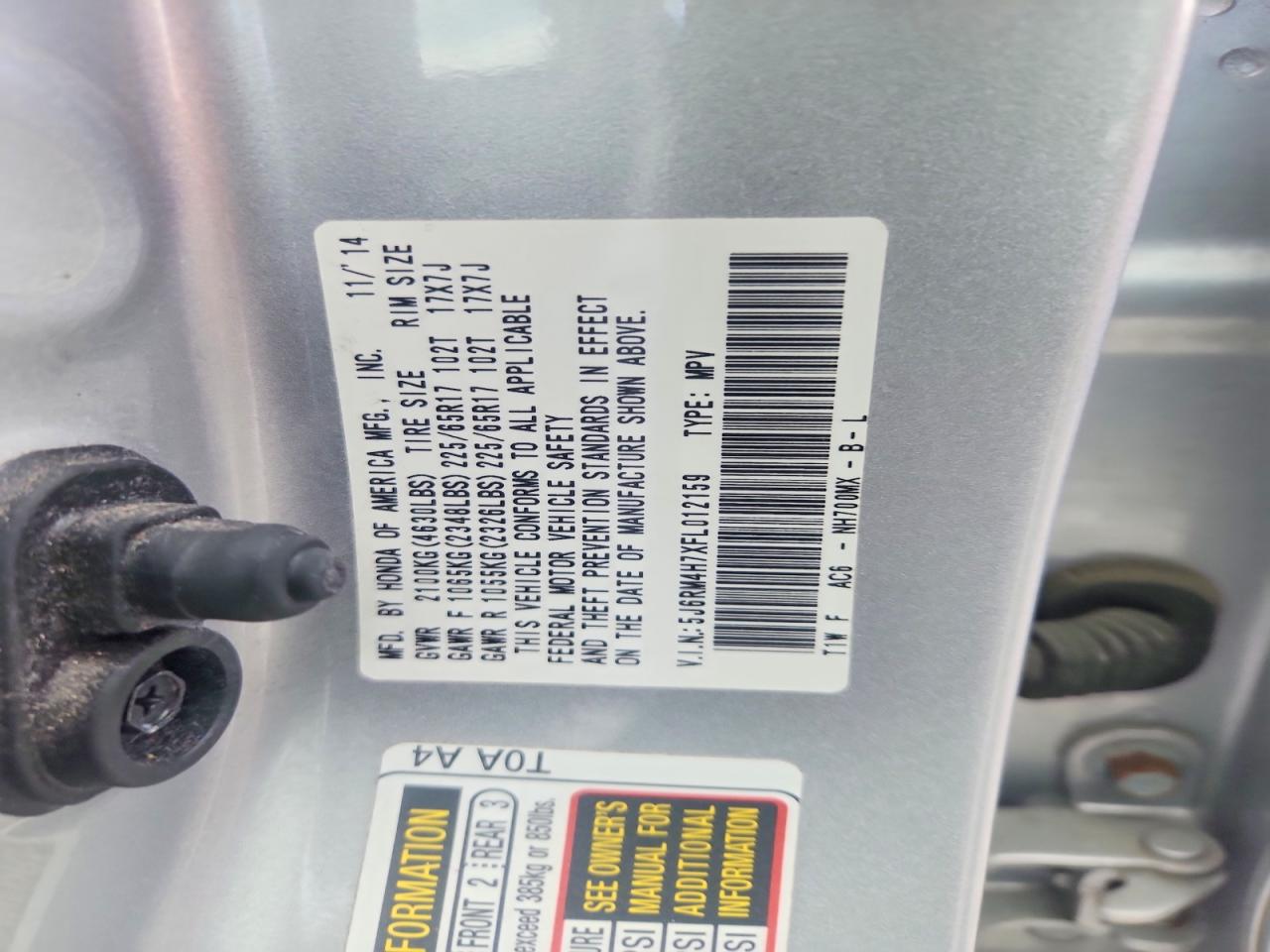 2015 Honda Cr-v Exl Серебряный vin: 5J6RM4H7XFL012159